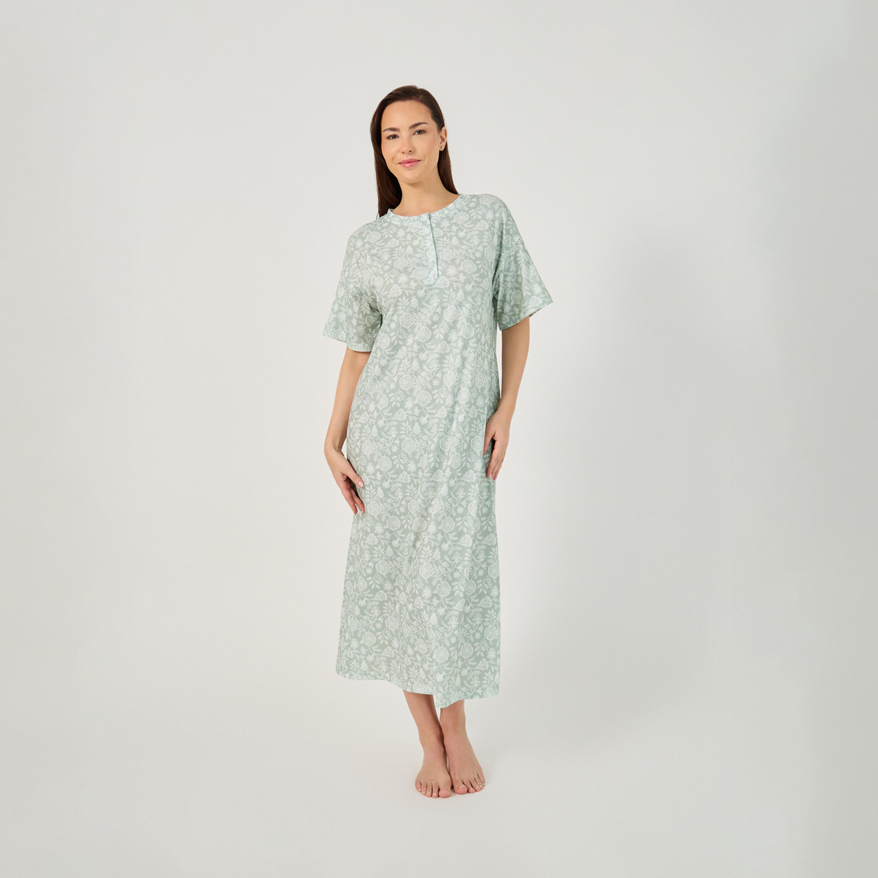 ستايلي - فستان نوم بنمط الأزهار بالكامل بأكمام منسدلة-women-clothing-nightwear-nighties-image-2