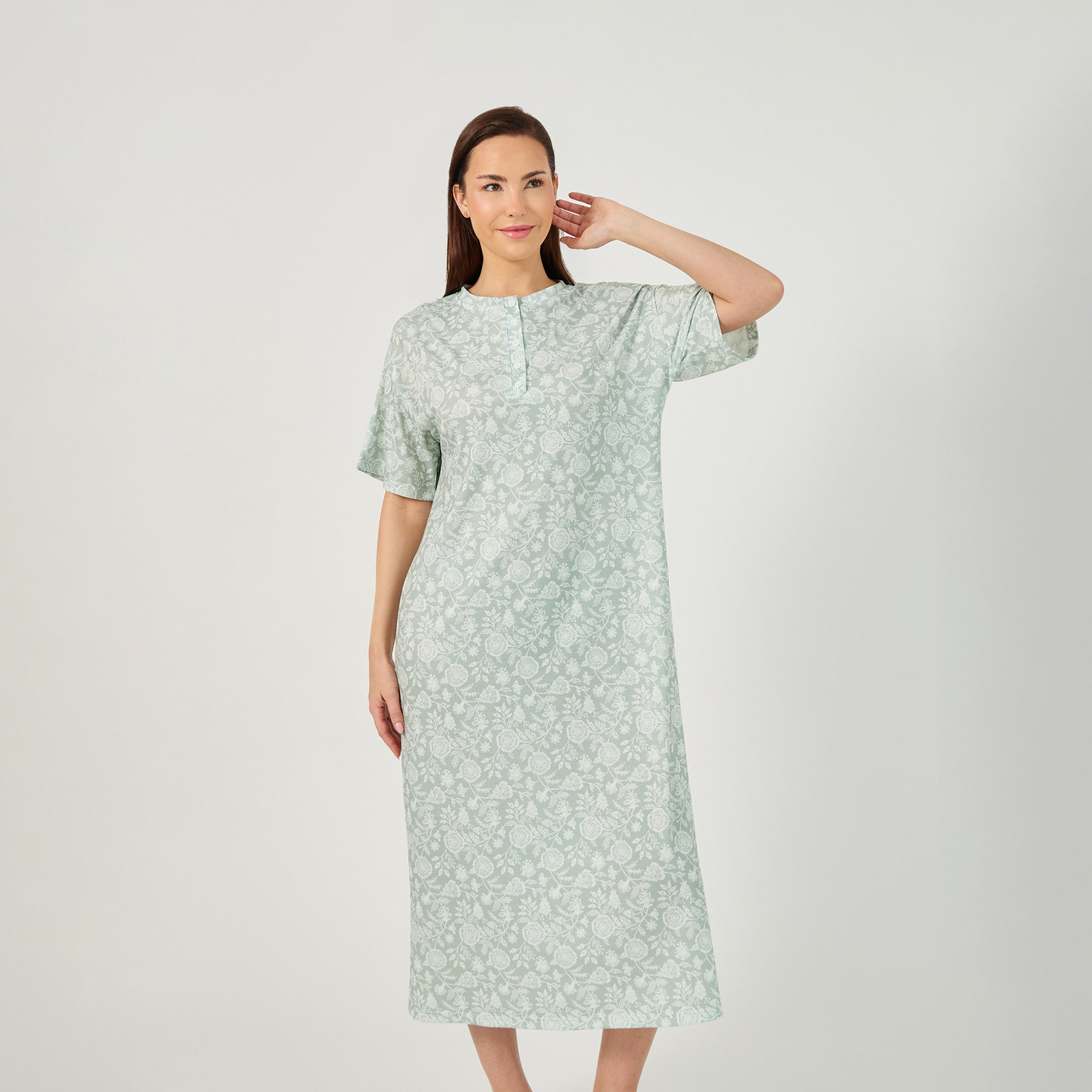 ستايلي - فستان نوم بنمط الأزهار بالكامل بأكمام منسدلة-women-clothing-nightwear-nighties-image-3