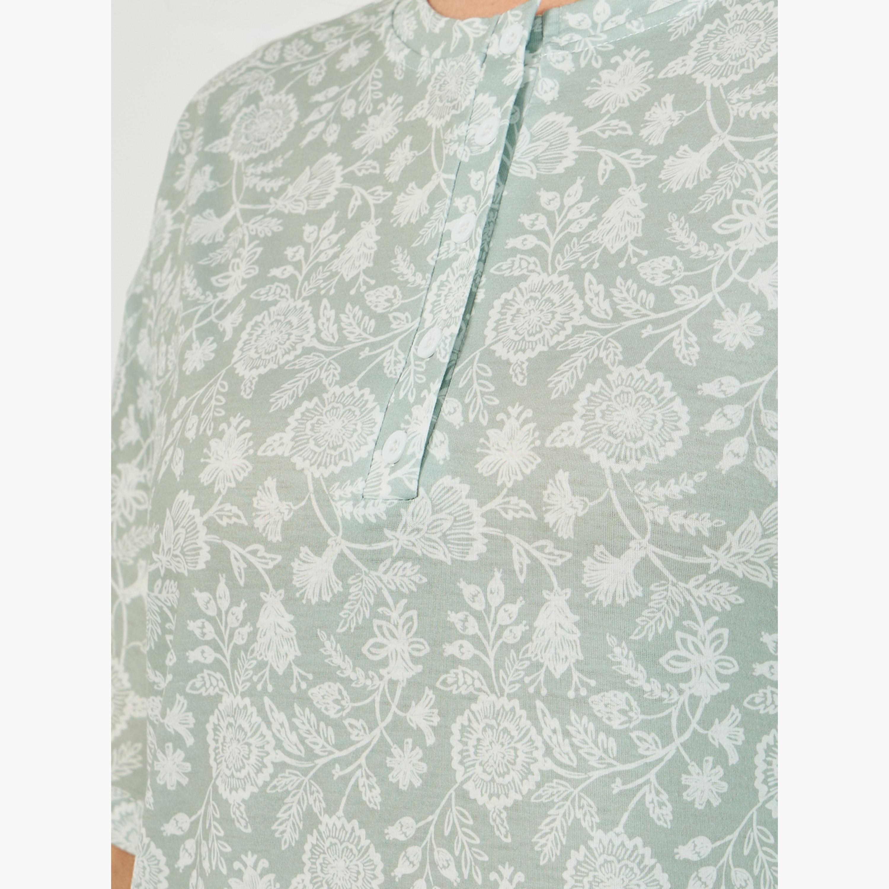 ستايلي - فستان نوم بنمط الأزهار بالكامل بأكمام منسدلة-women-clothing-nightwear-nighties-image-4