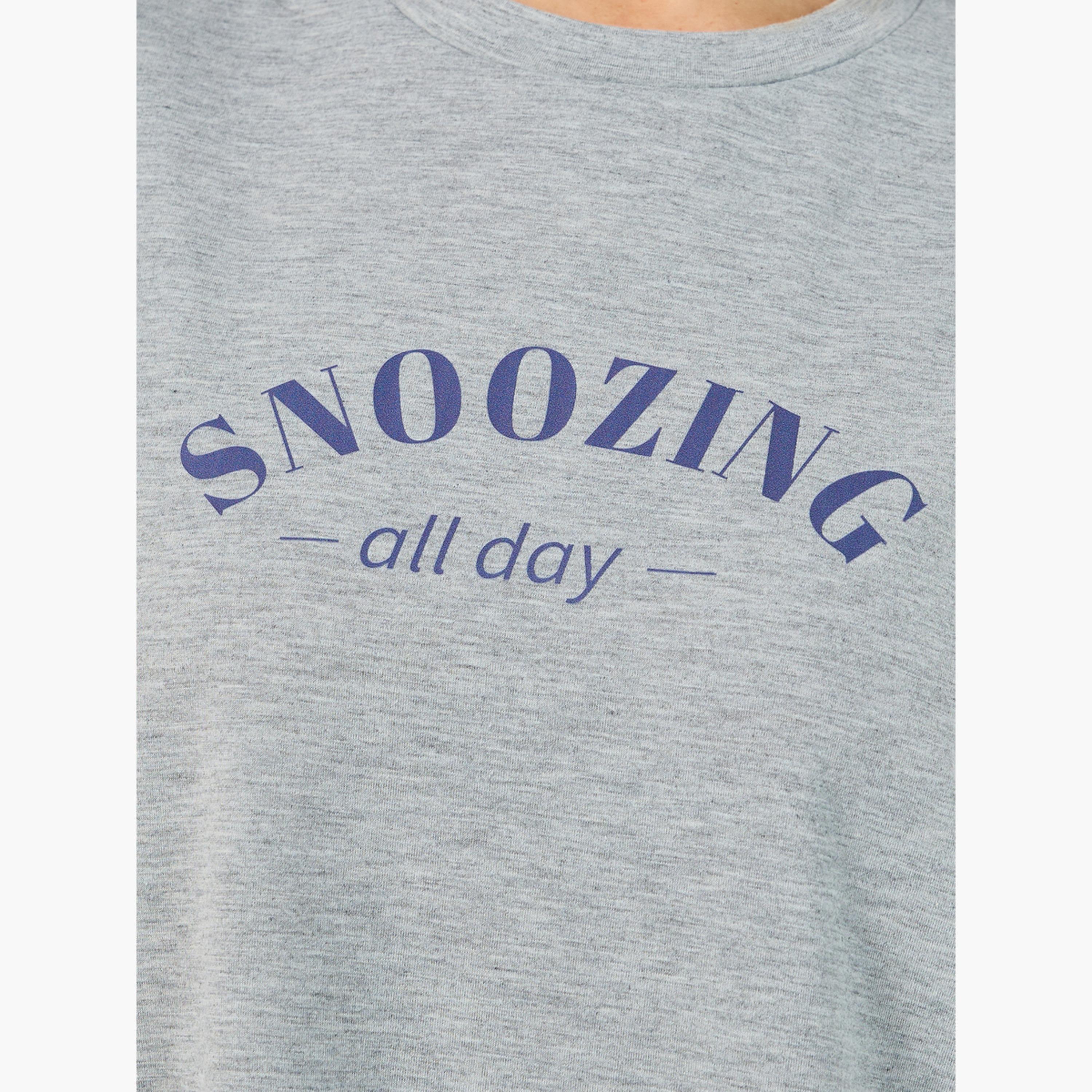 Styli Slogan Print Ruffle Hem Sleep T-Shirt-women-clothing-nightwear-nighties-image-3
