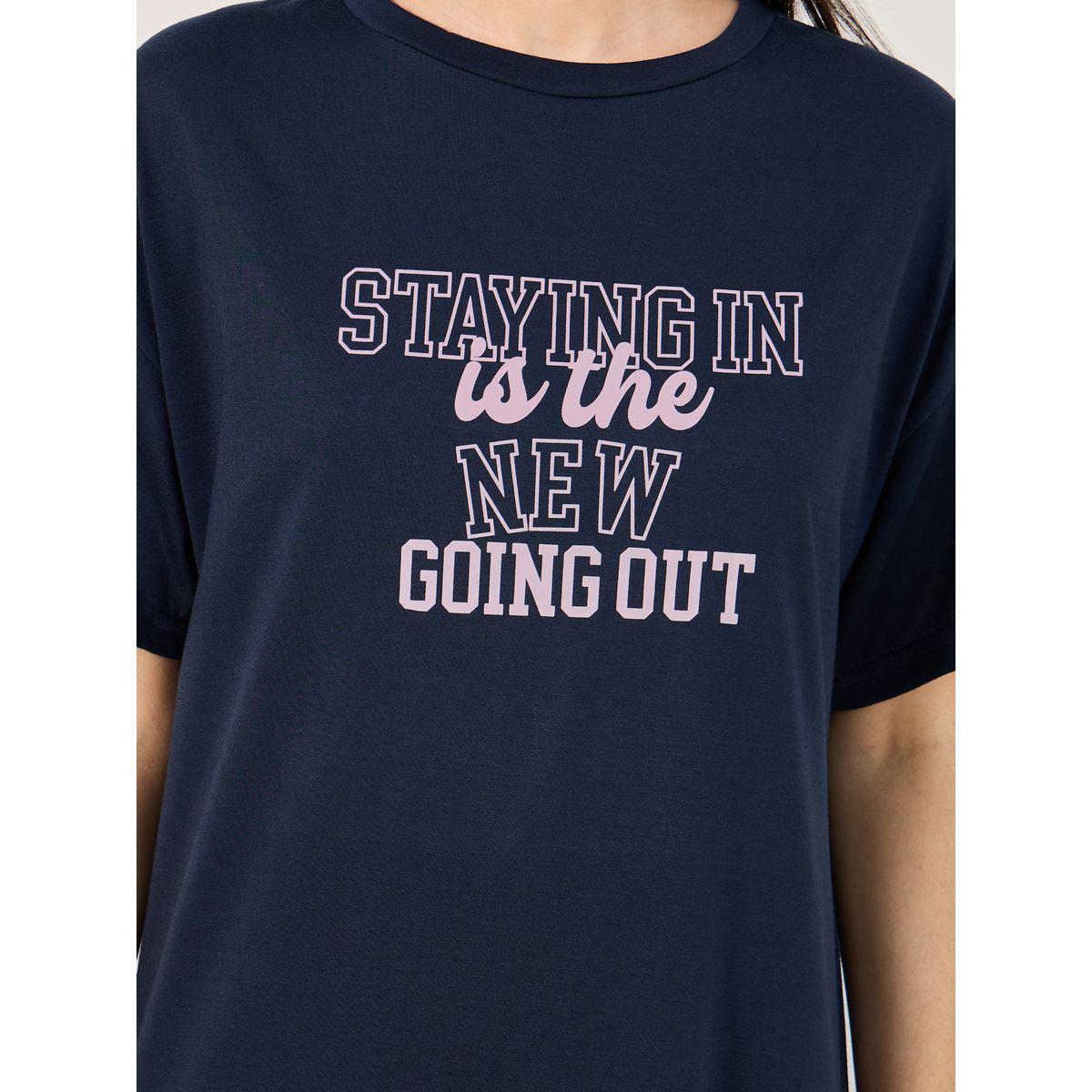 Staying In Slogan Dropped Shoulder Sleep T-Shirt Dress-women-clothing-nightwear-nighties-image-3