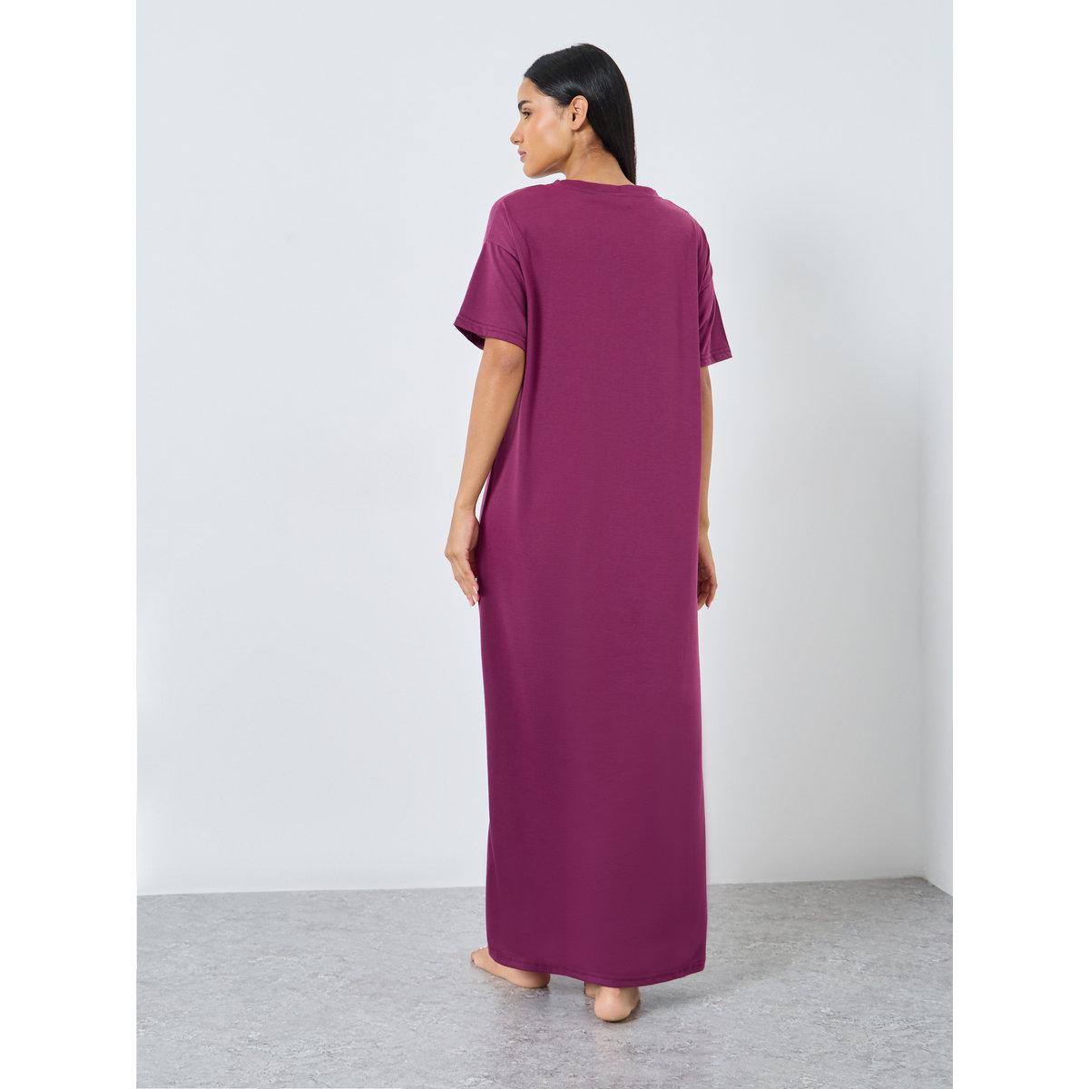 Styli Slogan Print Dropped Shoulder Sleep T-Shirt Dress-women-clothing-nightwear-nighties-image-4