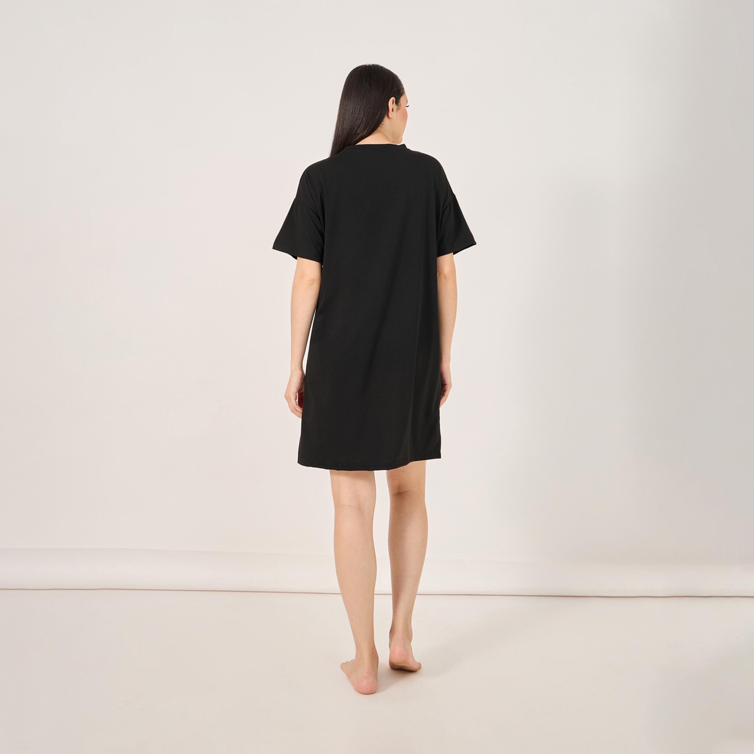 Styli Believe Slogan Print Dropped Shoulder T-Shirt-women-clothing-nightwear-nighties-image-4