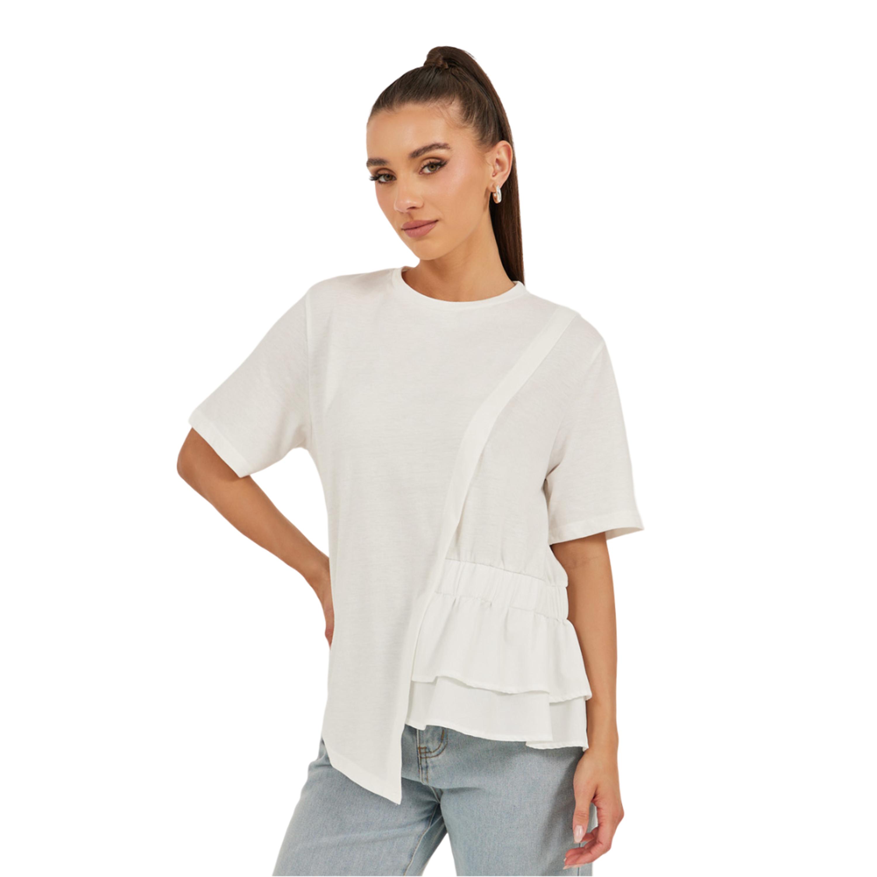 ستايلي -   تي شيرت مربع مكشكش سادة-women-clothing-tshirts-image-1