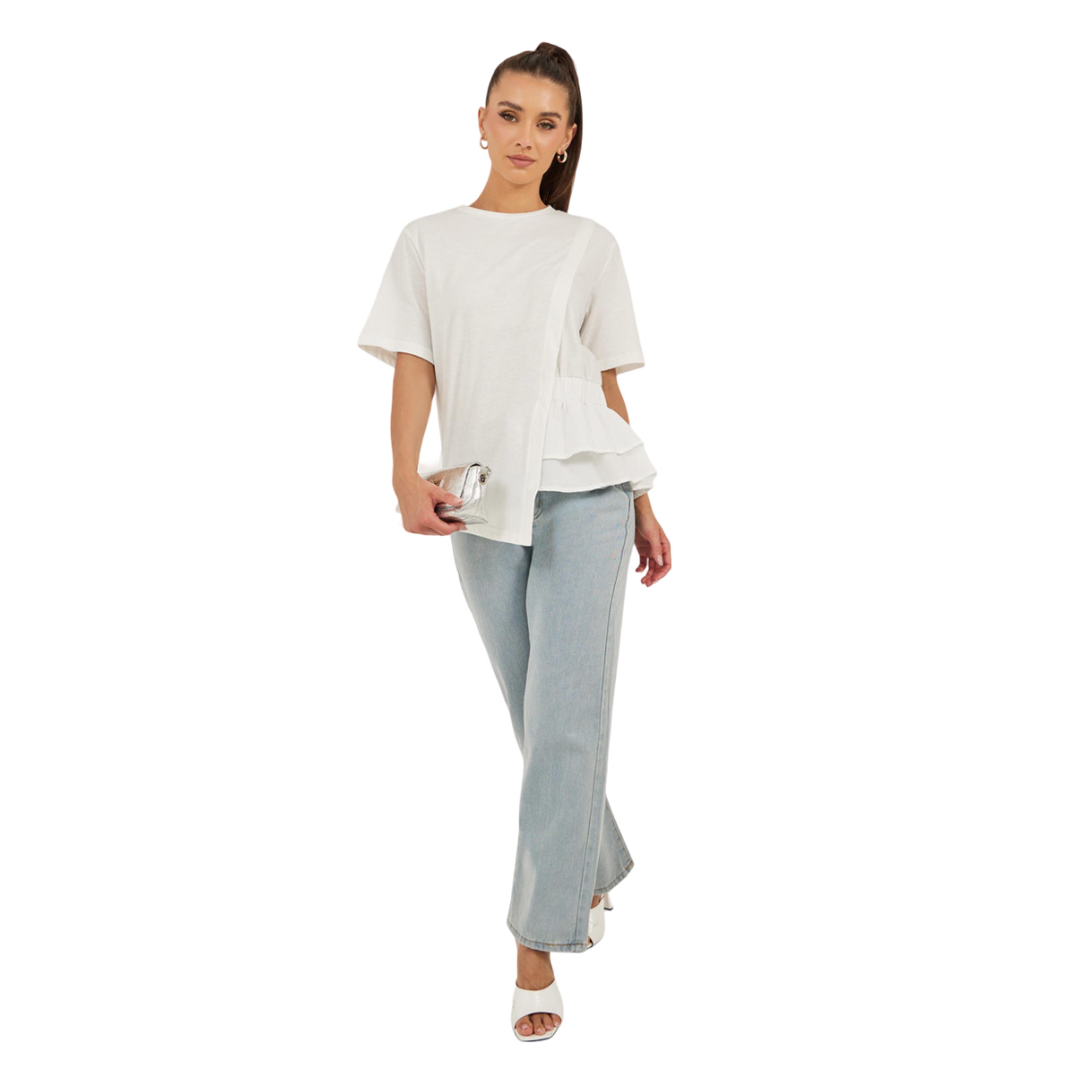 ستايلي -   تي شيرت مربع مكشكش سادة-women-clothing-tshirts-image-2