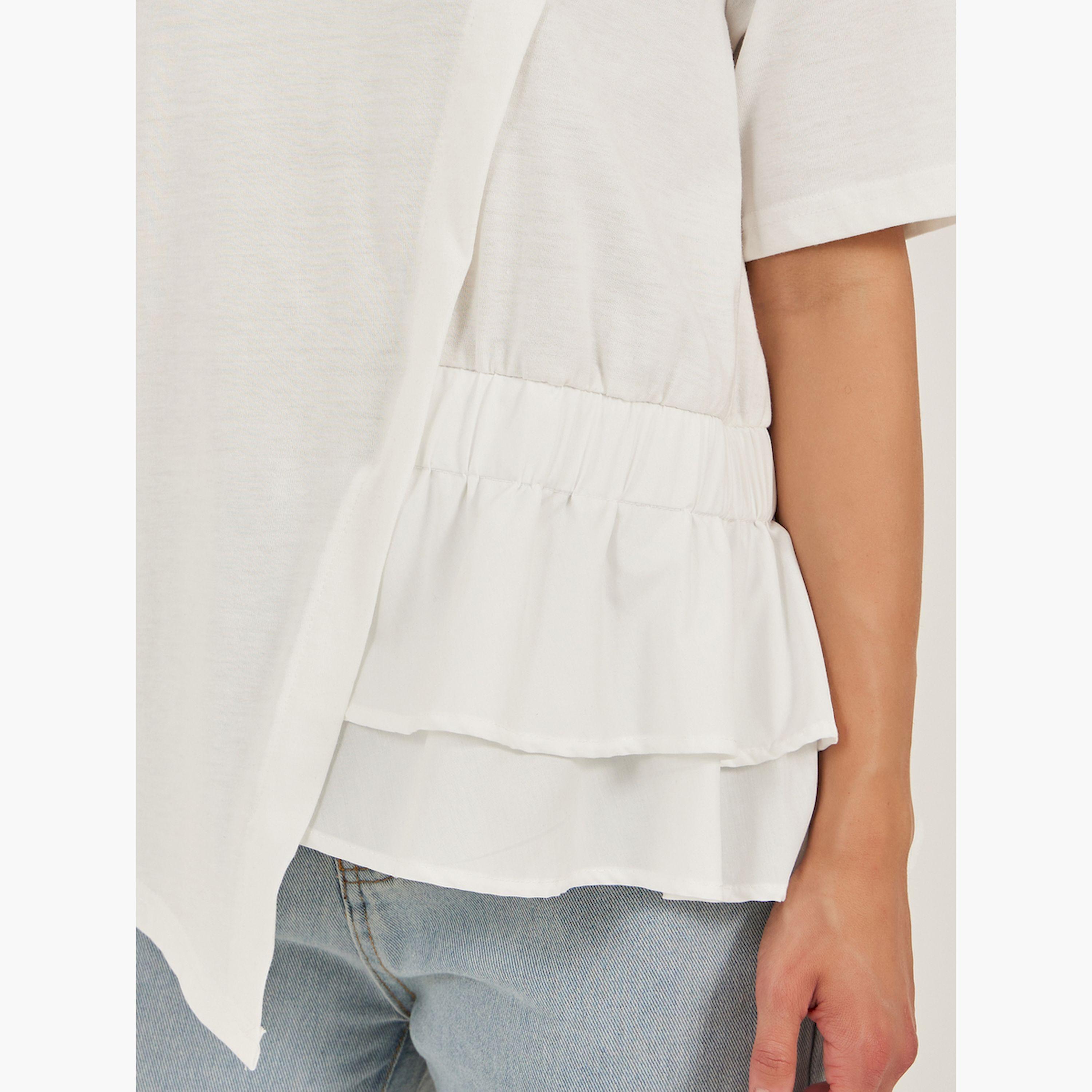 ستايلي -   تي شيرت مربع مكشكش سادة-women-clothing-tshirts-image-3