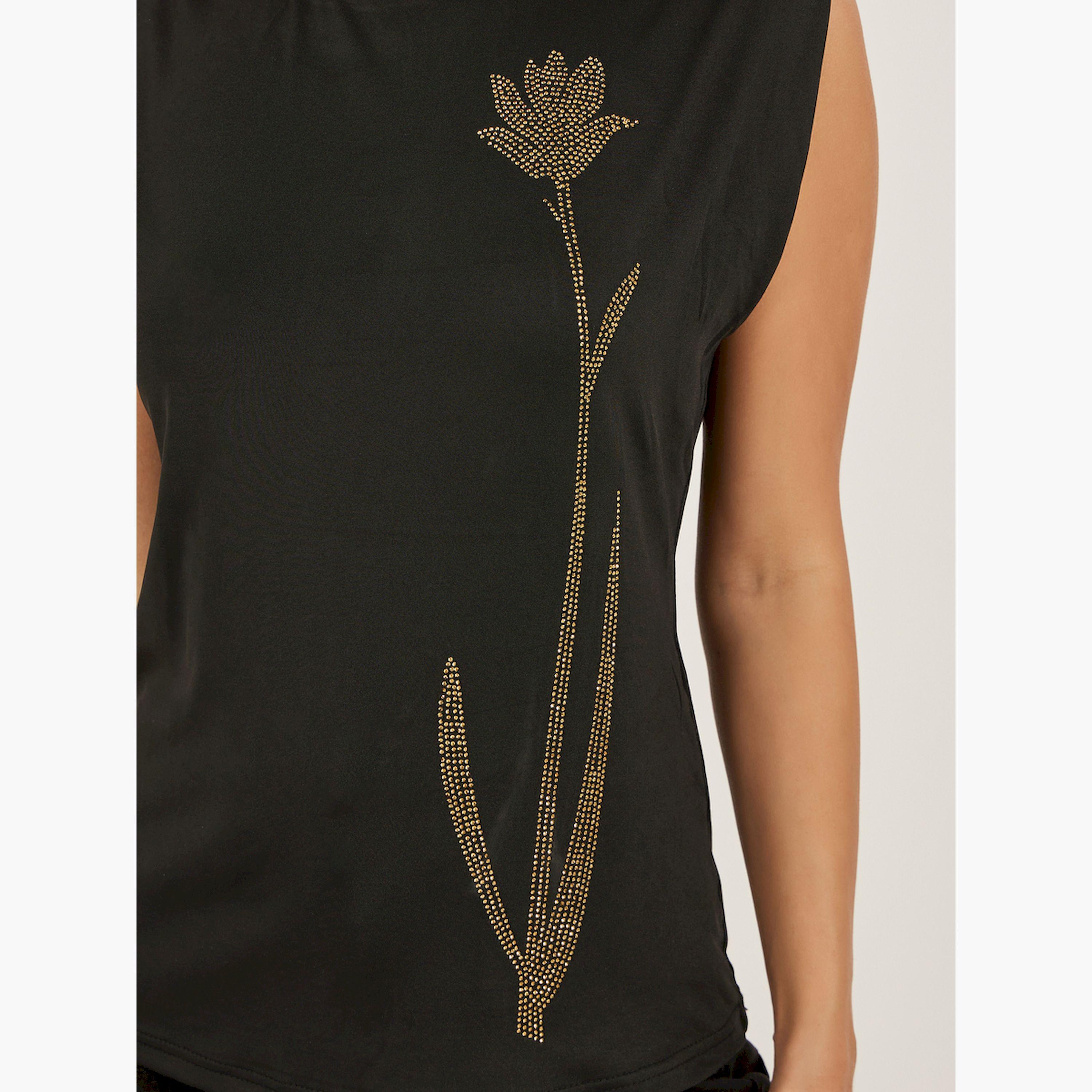 ستايلي - تي شيرت مزين برقبة دائرية وقصة ضيقة-women-clothing-tshirts-image-3