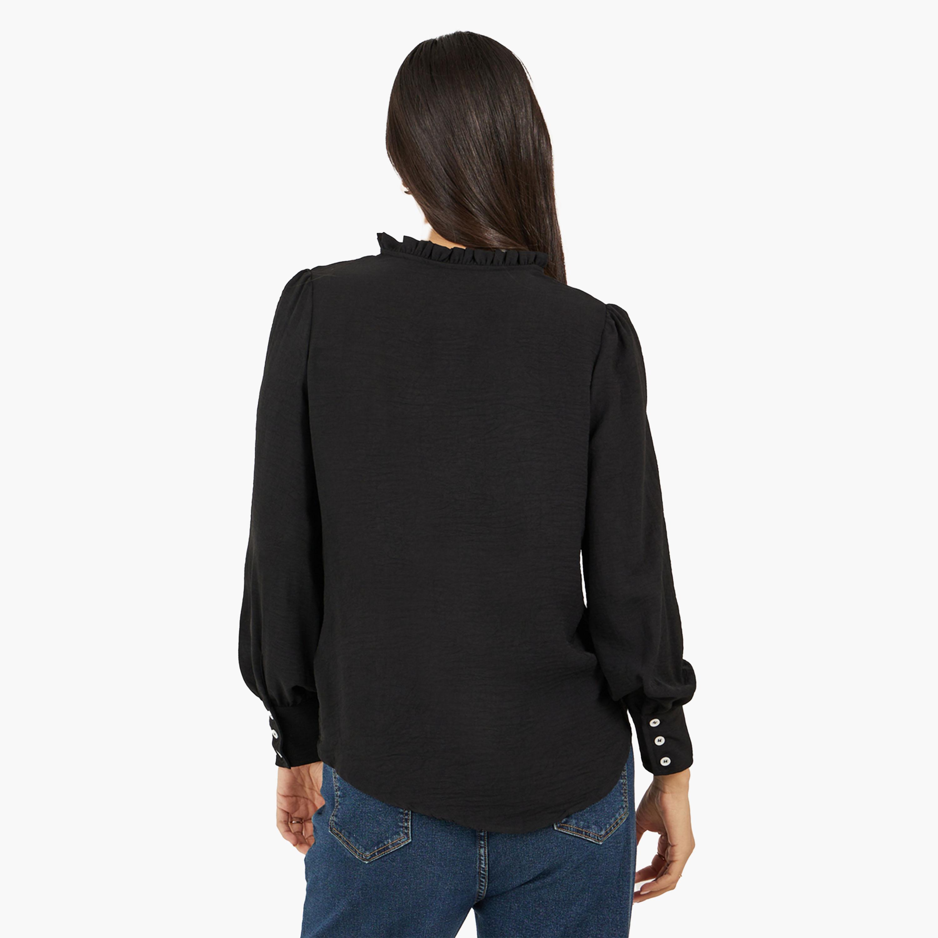 Styli Black Solid Long Sleeve Blouse-women-clothing-shirtsandblouses-blouses-image-5