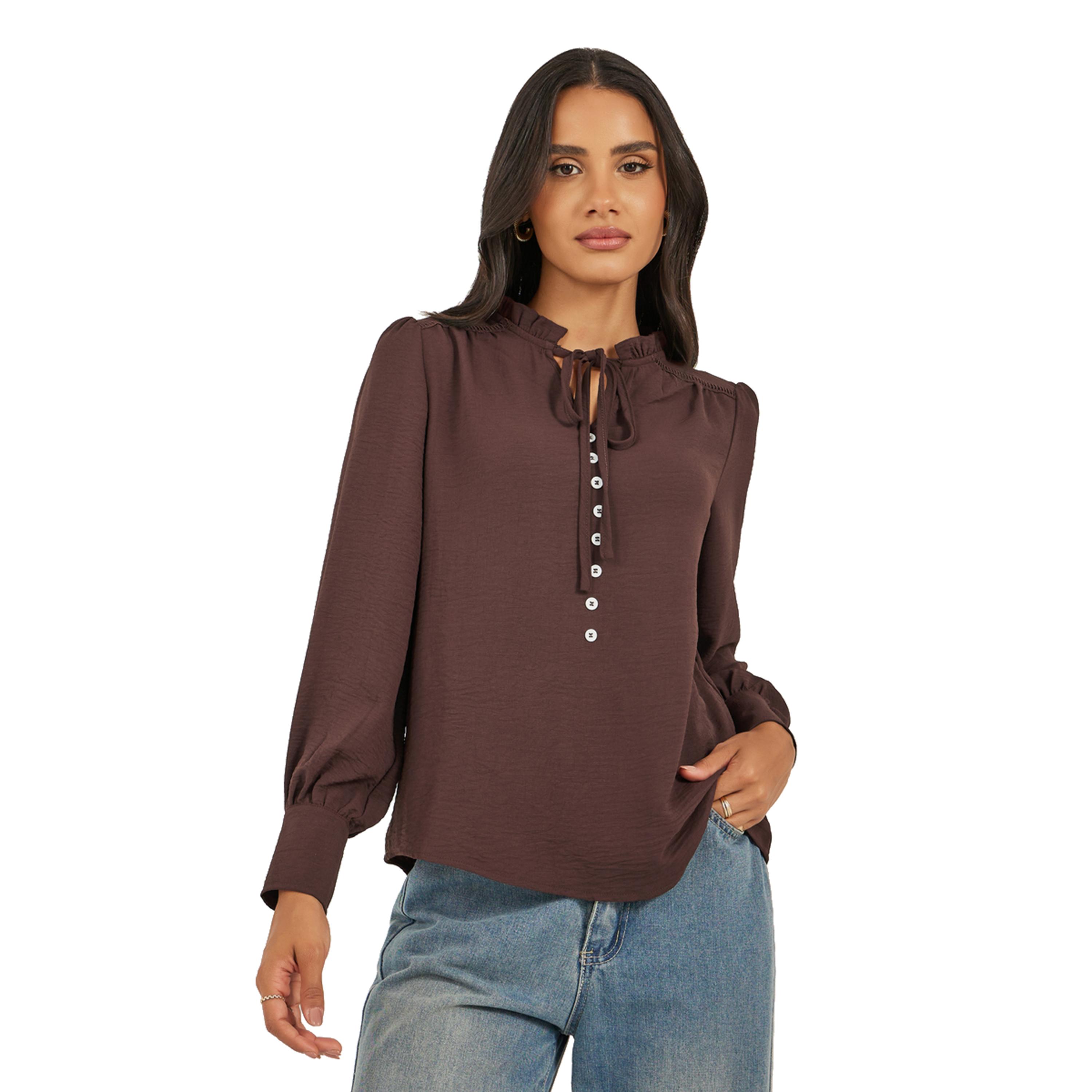 Styli Ruffled Tie-Up Neck Balloon Sleeve Top-women-clothing-shirtsandblouses-blouses-image-1