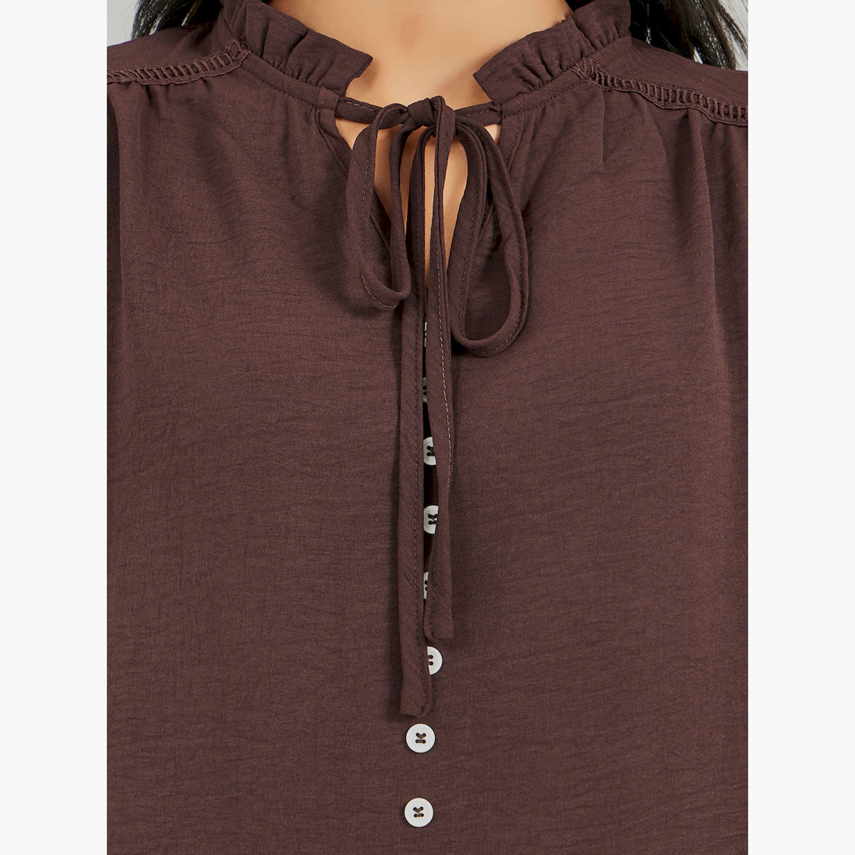 Styli Ruffled Tie-Up Neck Balloon Sleeve Top-women-clothing-shirtsandblouses-blouses-image-3