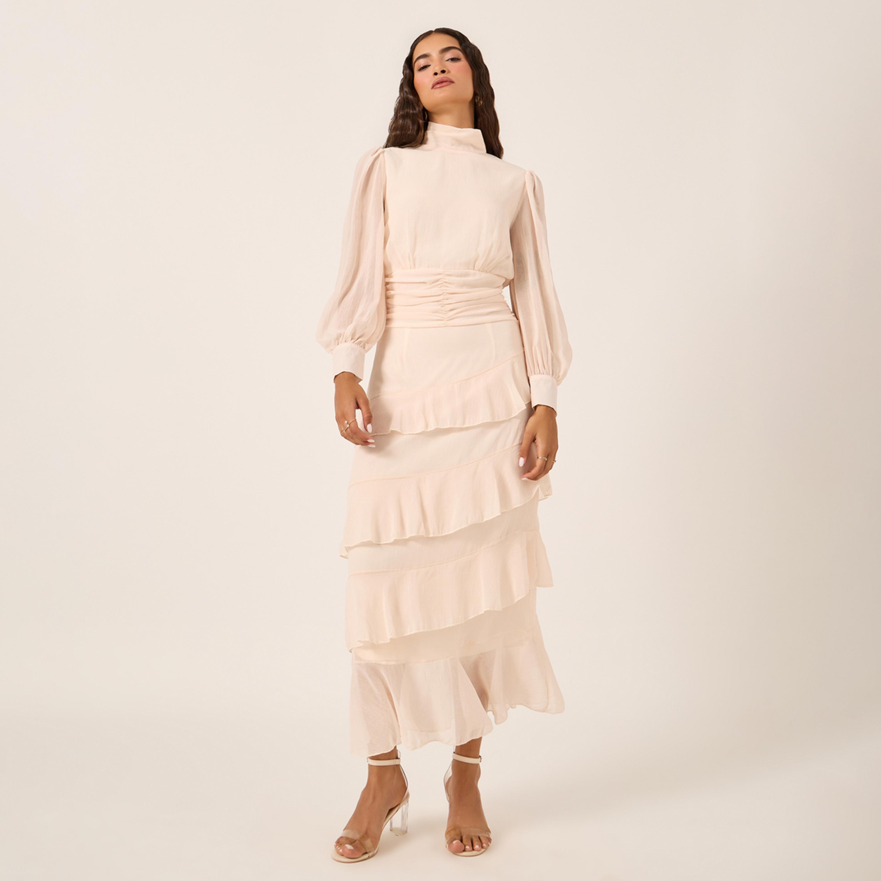 ستايلي - فستان ماكسي متعدد الطبقات بأكمام منفوخة وحافة مكشكشة-women-clothing-dresses-image-1