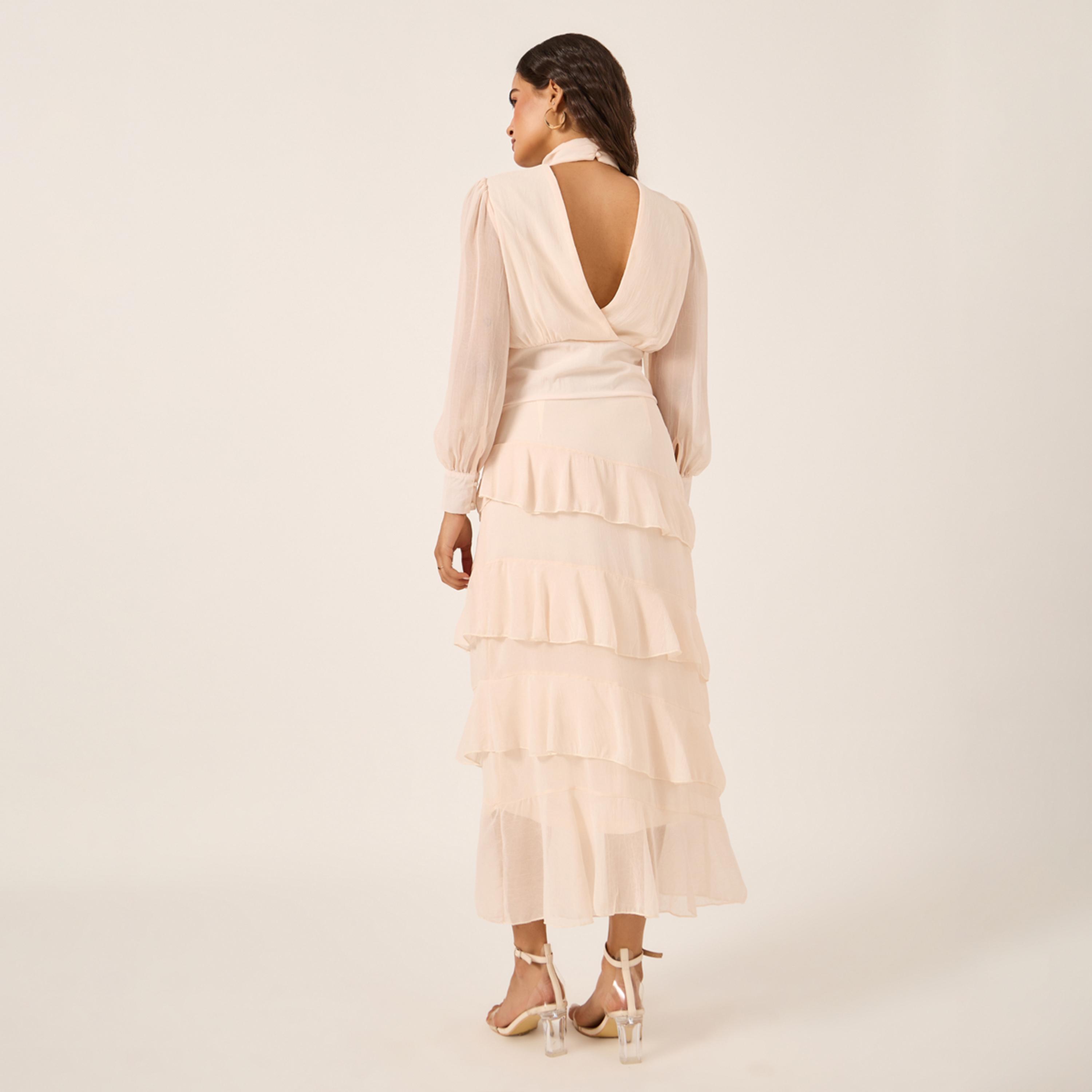 ستايلي - فستان ماكسي متعدد الطبقات بأكمام منفوخة وحافة مكشكشة-women-clothing-dresses-image-5
