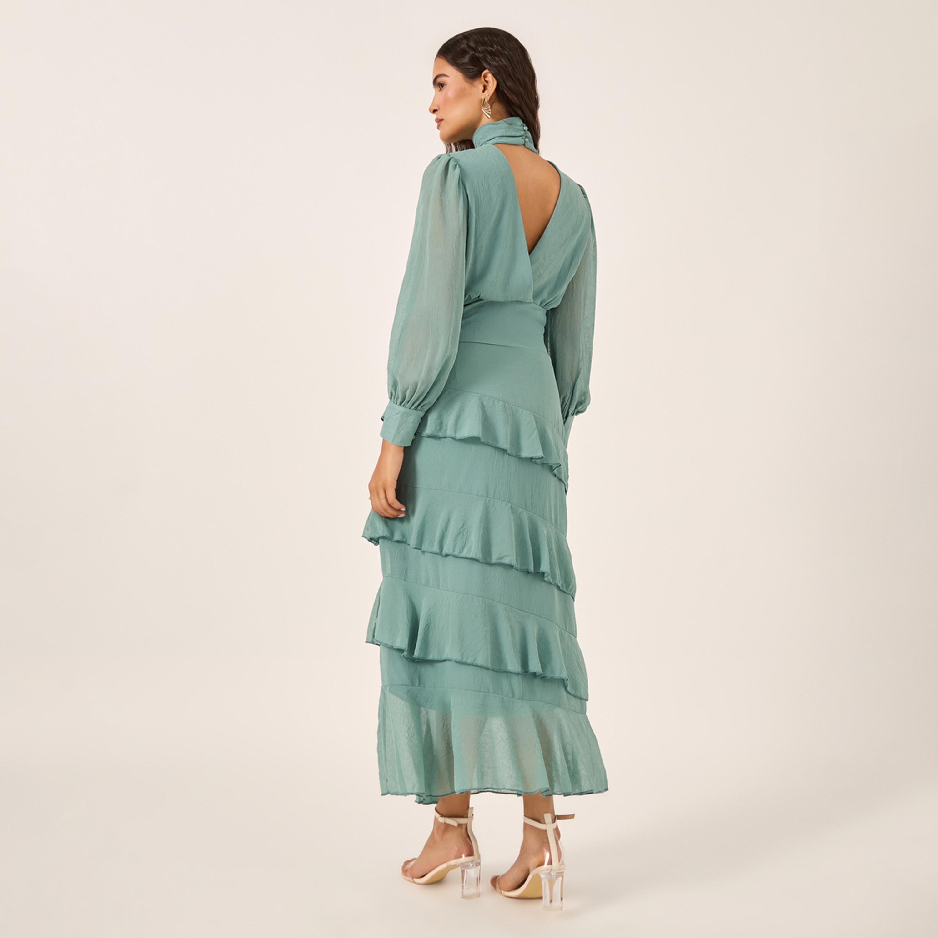 ستايلي - فستان ماكسي متعدد الطبقات بأكمام منفوخة وحافة مكشكشة-women-clothing-dresses-image-4