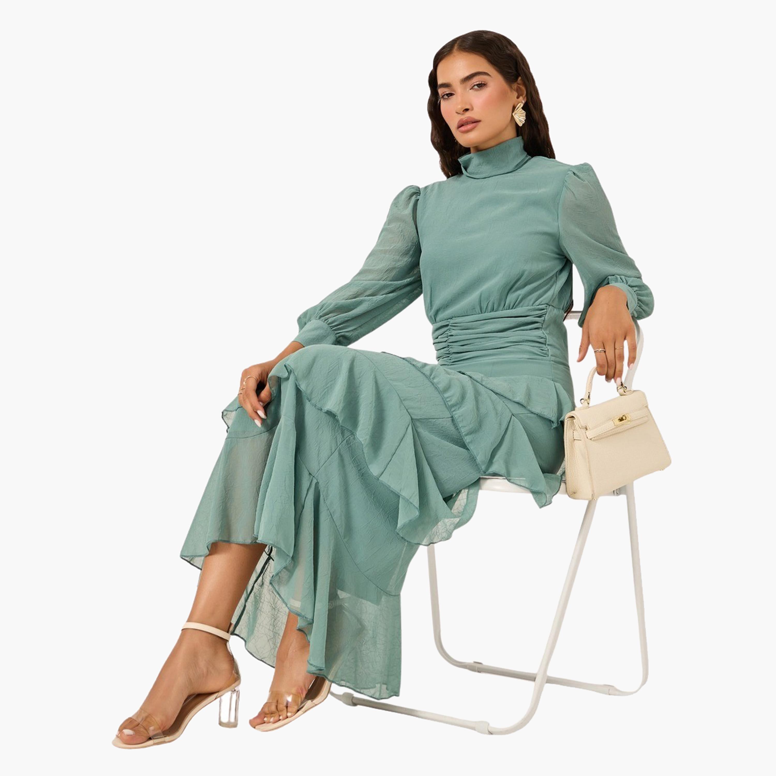 ستايلي - فستان ماكسي متعدد الطبقات بأكمام منفوخة وحافة مكشكشة-women-clothing-dresses-image-5