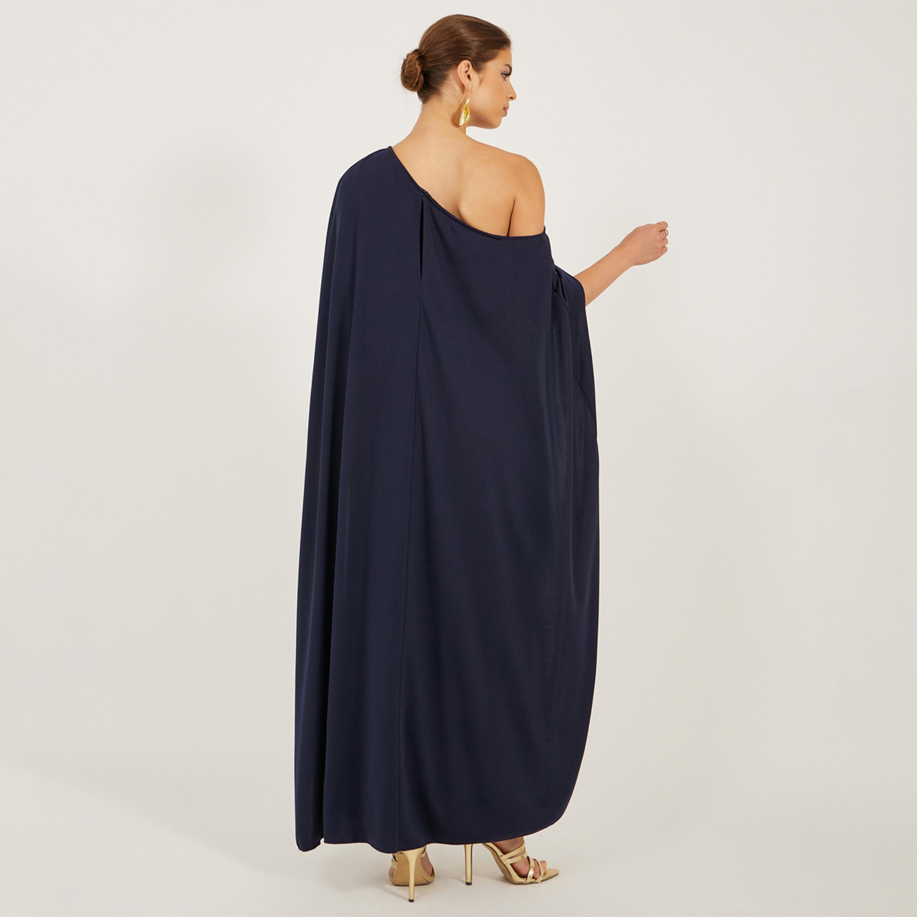 Styli Solid One Shoulder Cape Sleeve Maxi Dress-women-clothing-dresses-image-5