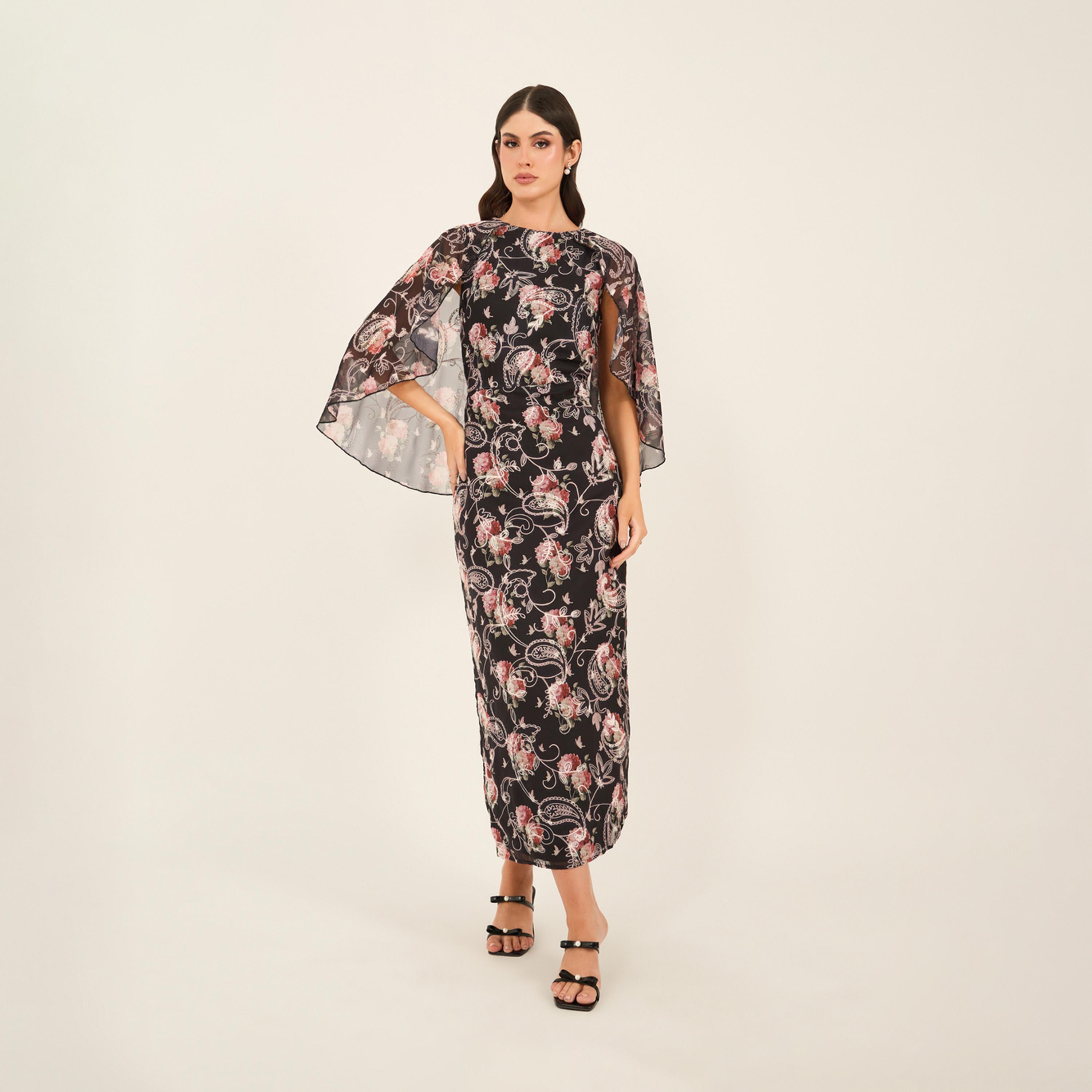 Styli Print Cape Sleeve Cape Maxi Dress-women-clothing-dresses-image-1