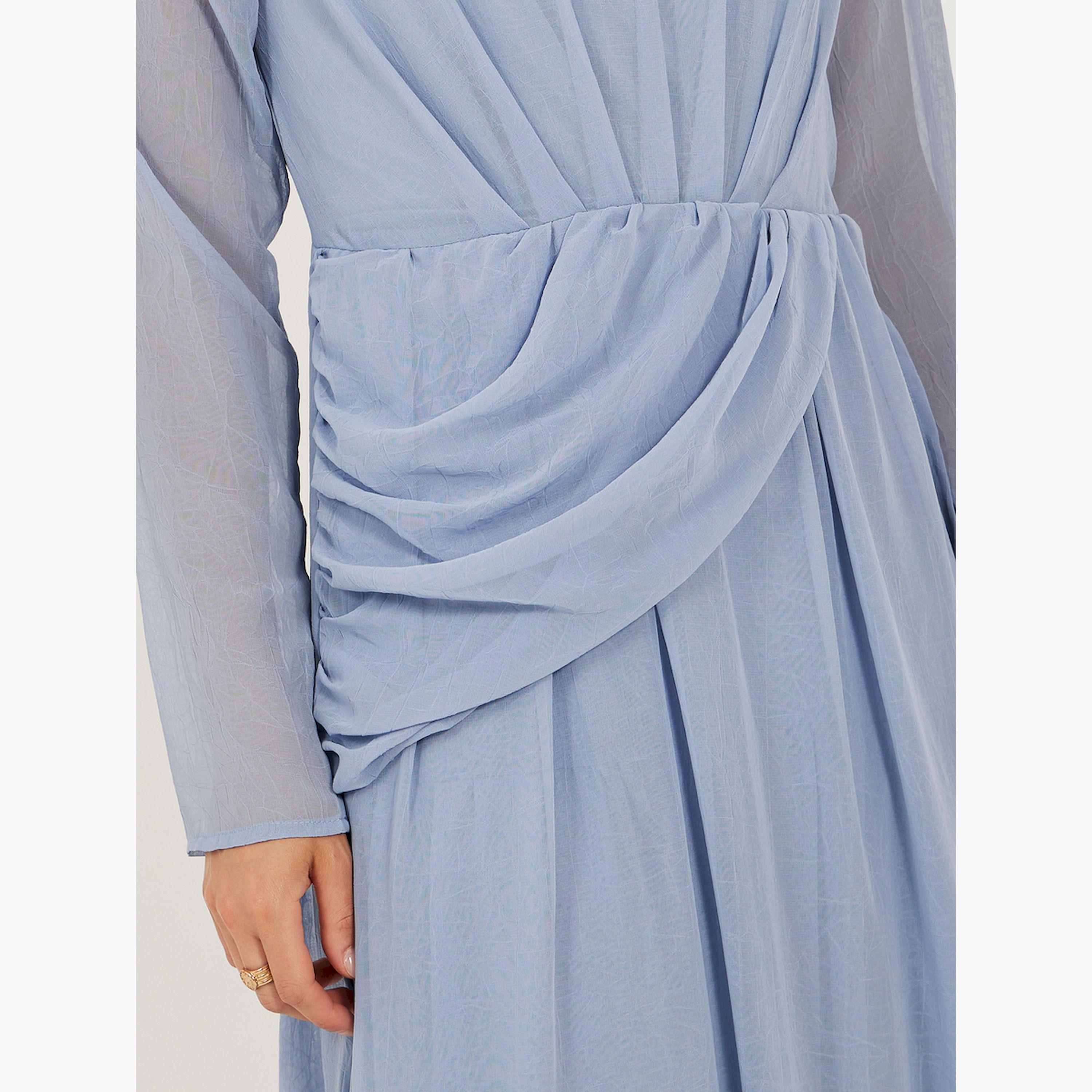 Styli Plain Ruffle Detail Long Sleeves Wrap Maxi Dress-women-clothing-dresses-image-4