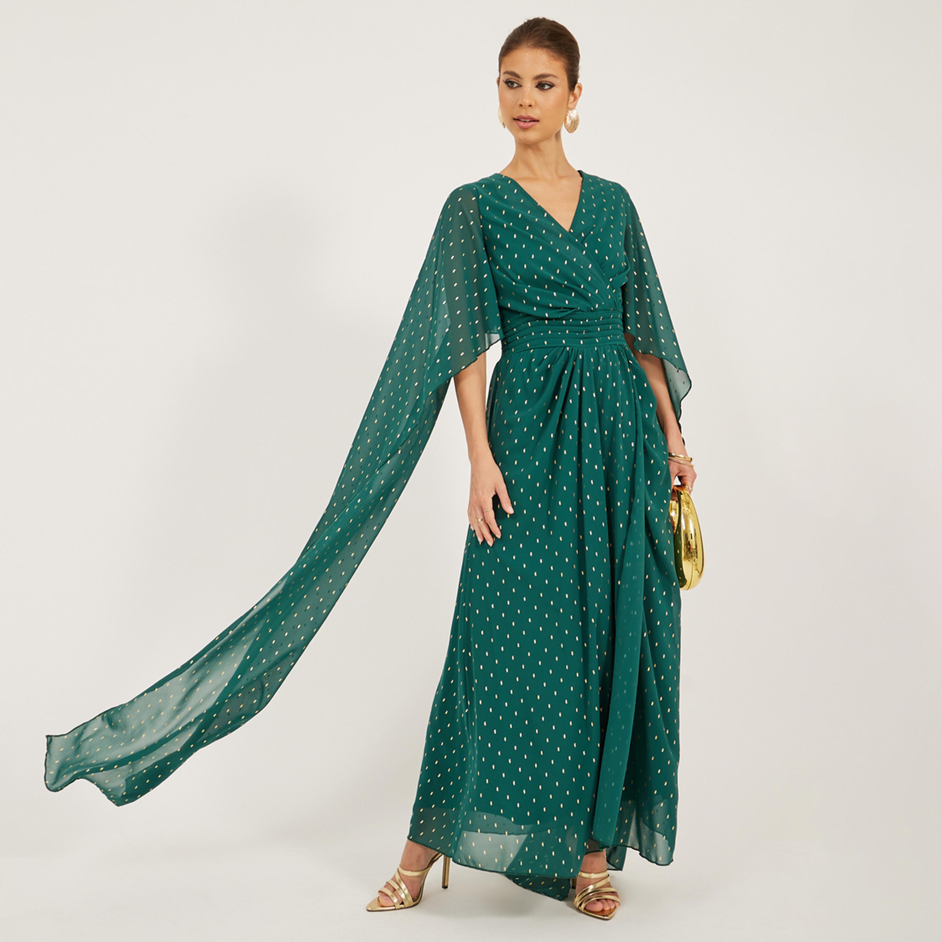 ستايلي - فستان ماكسي بطبعة فويل بأكمام منفوخة ورقبة على شكل V وقصّة A-women-clothing-dresses-image-1