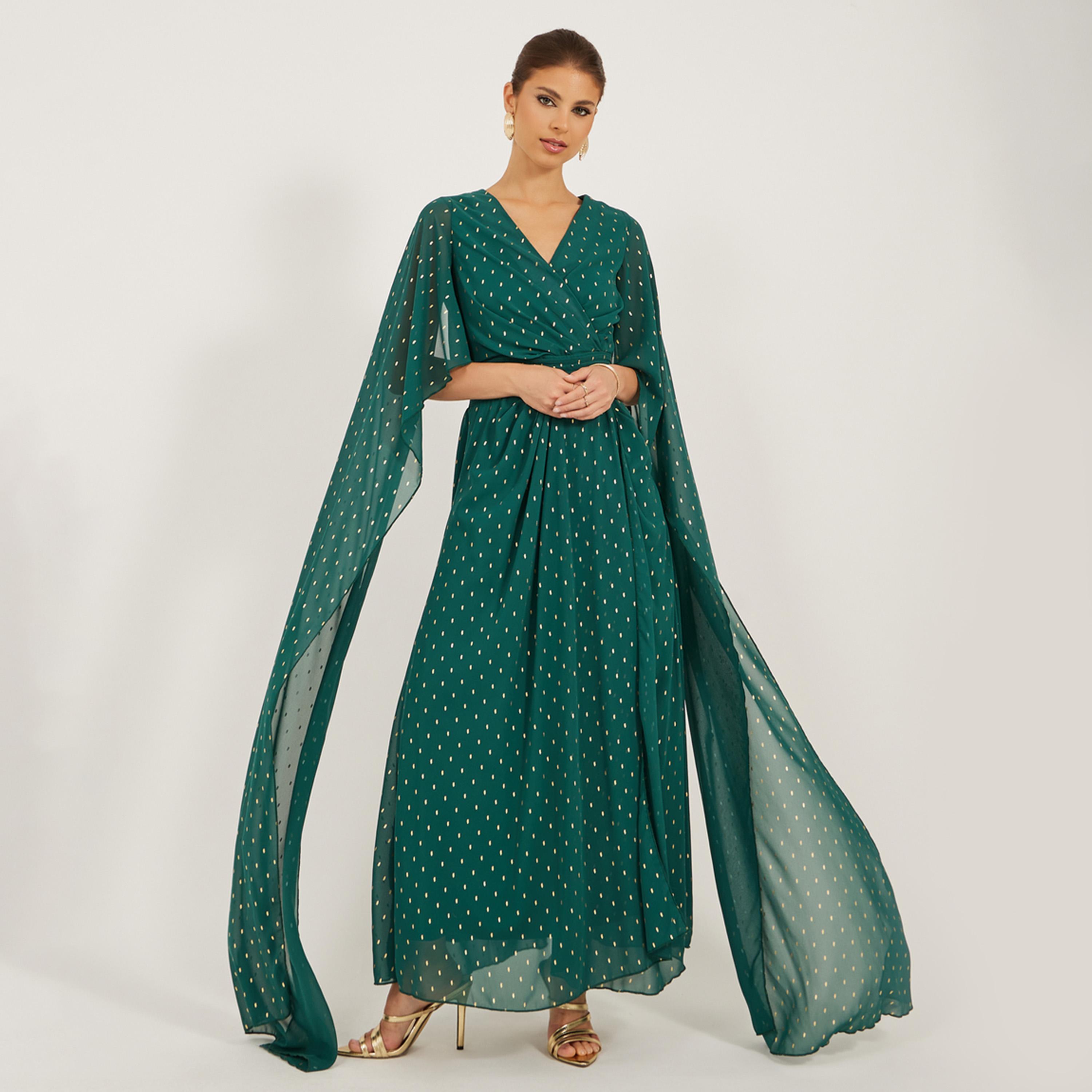ستايلي - فستان ماكسي بطبعة فويل بأكمام منفوخة ورقبة على شكل V وقصّة A-women-clothing-dresses-image-2