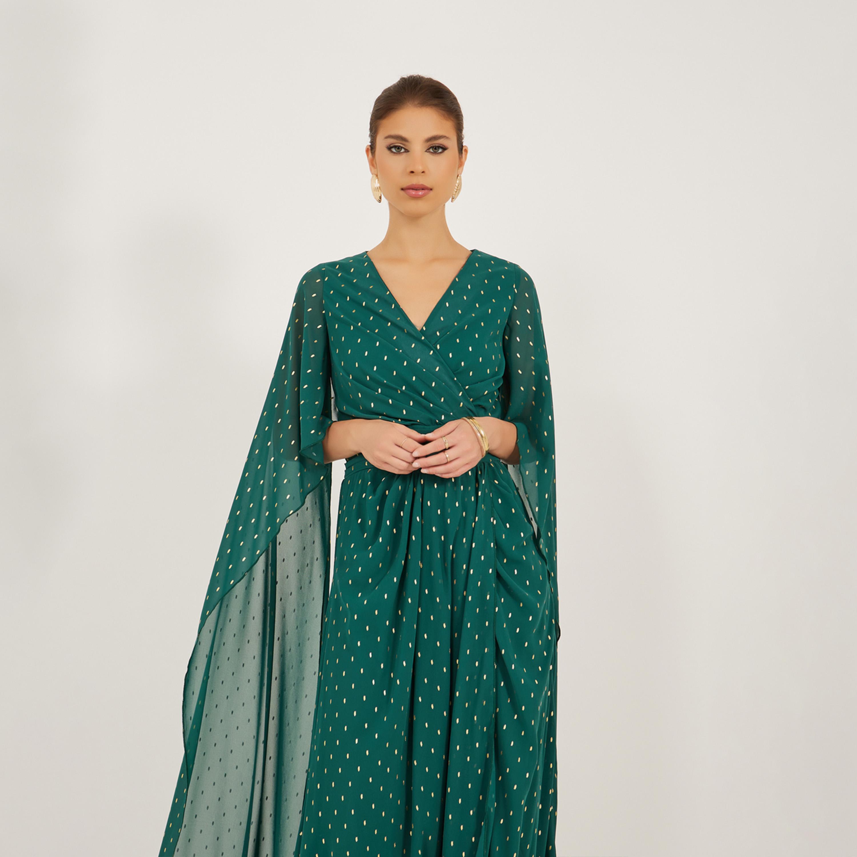 ستايلي - فستان ماكسي بطبعة فويل بأكمام منفوخة ورقبة على شكل V وقصّة A-women-clothing-dresses-image-3
