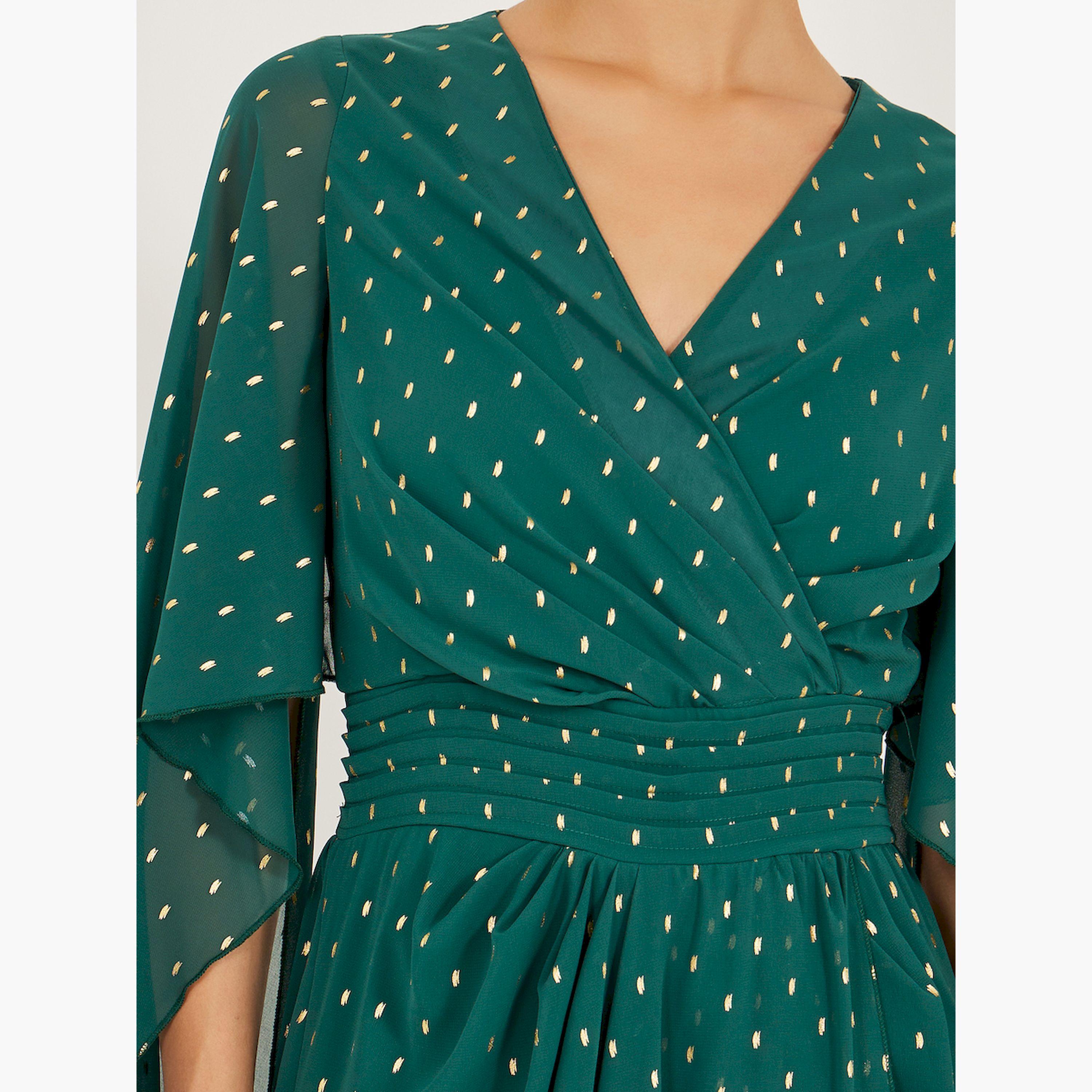 ستايلي - فستان ماكسي بطبعة فويل بأكمام منفوخة ورقبة على شكل V وقصّة A-women-clothing-dresses-image-4