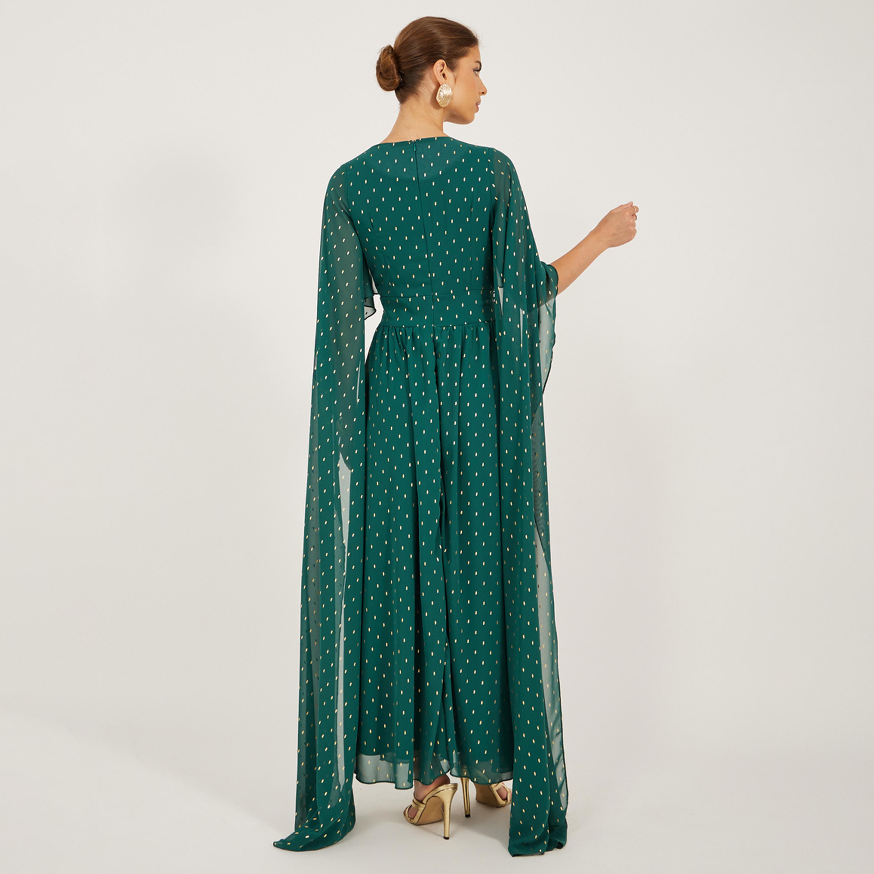 ستايلي - فستان ماكسي بطبعة فويل بأكمام منفوخة ورقبة على شكل V وقصّة A-women-clothing-dresses-image-5