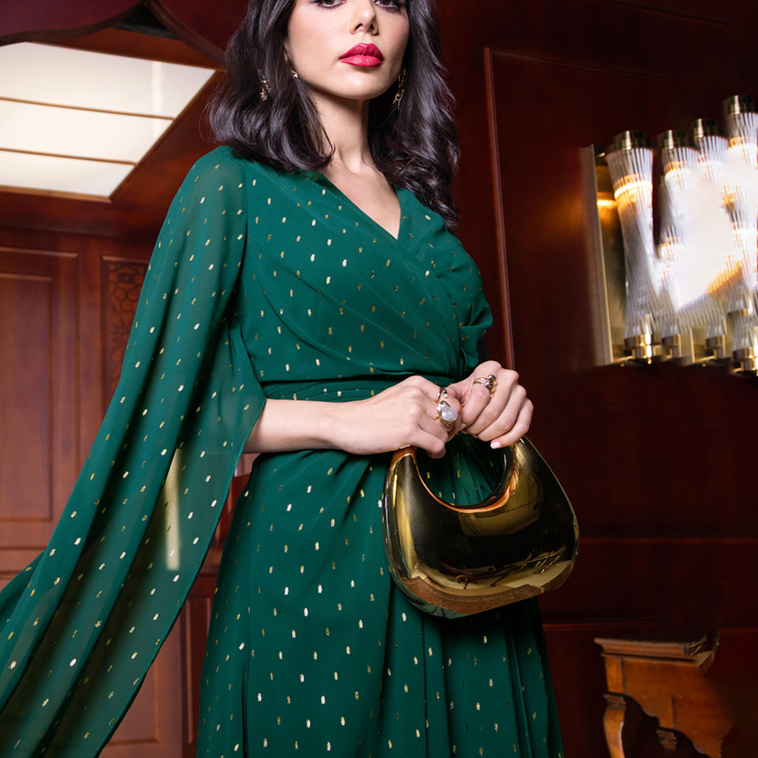 ستايلي - فستان ماكسي بطبعة فويل بأكمام منفوخة ورقبة على شكل V وقصّة A-women-clothing-dresses-image-6