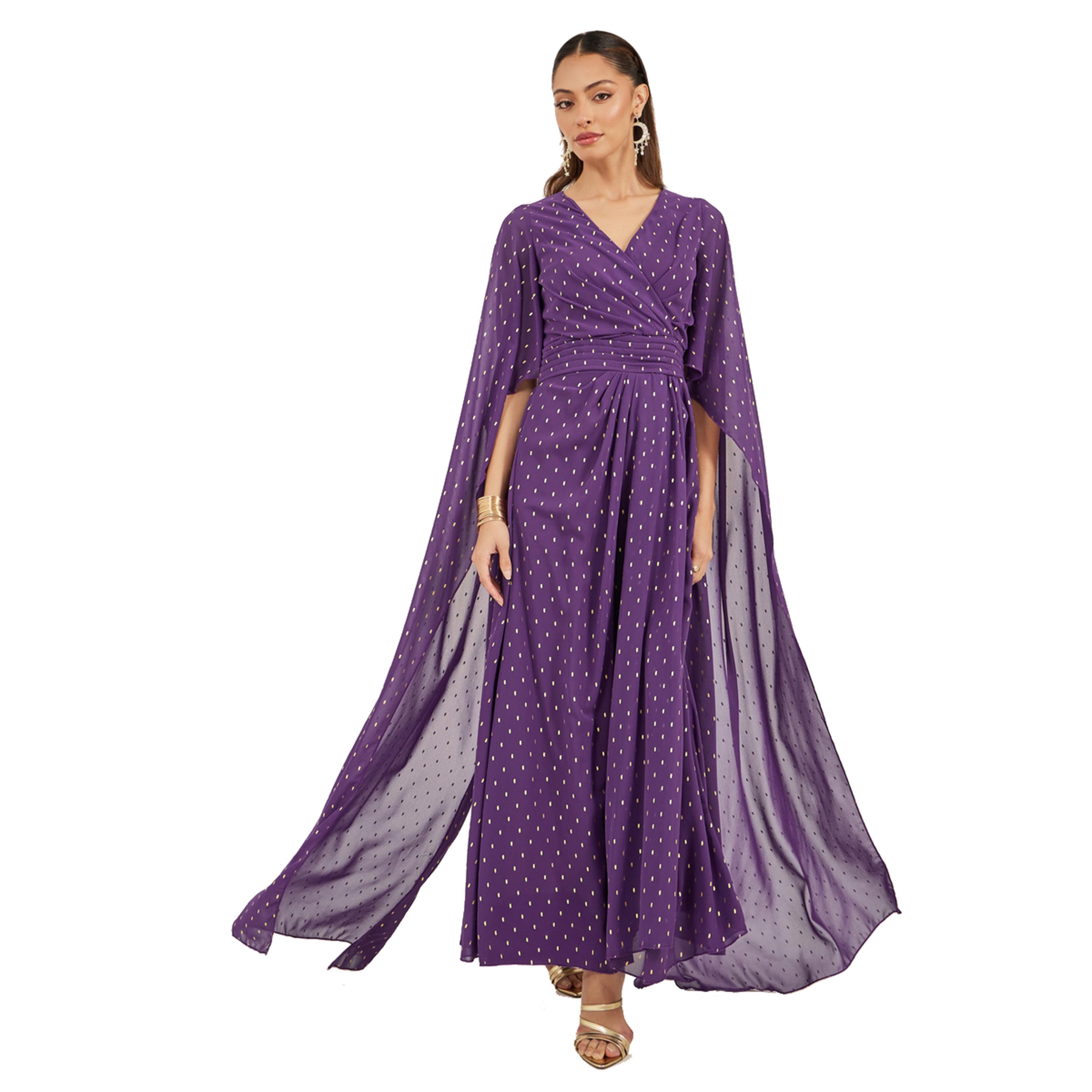 Styli Foil Print Cape Sleeve V Neck A-Line Maxi Dress-women-clothing-dresses-image-1