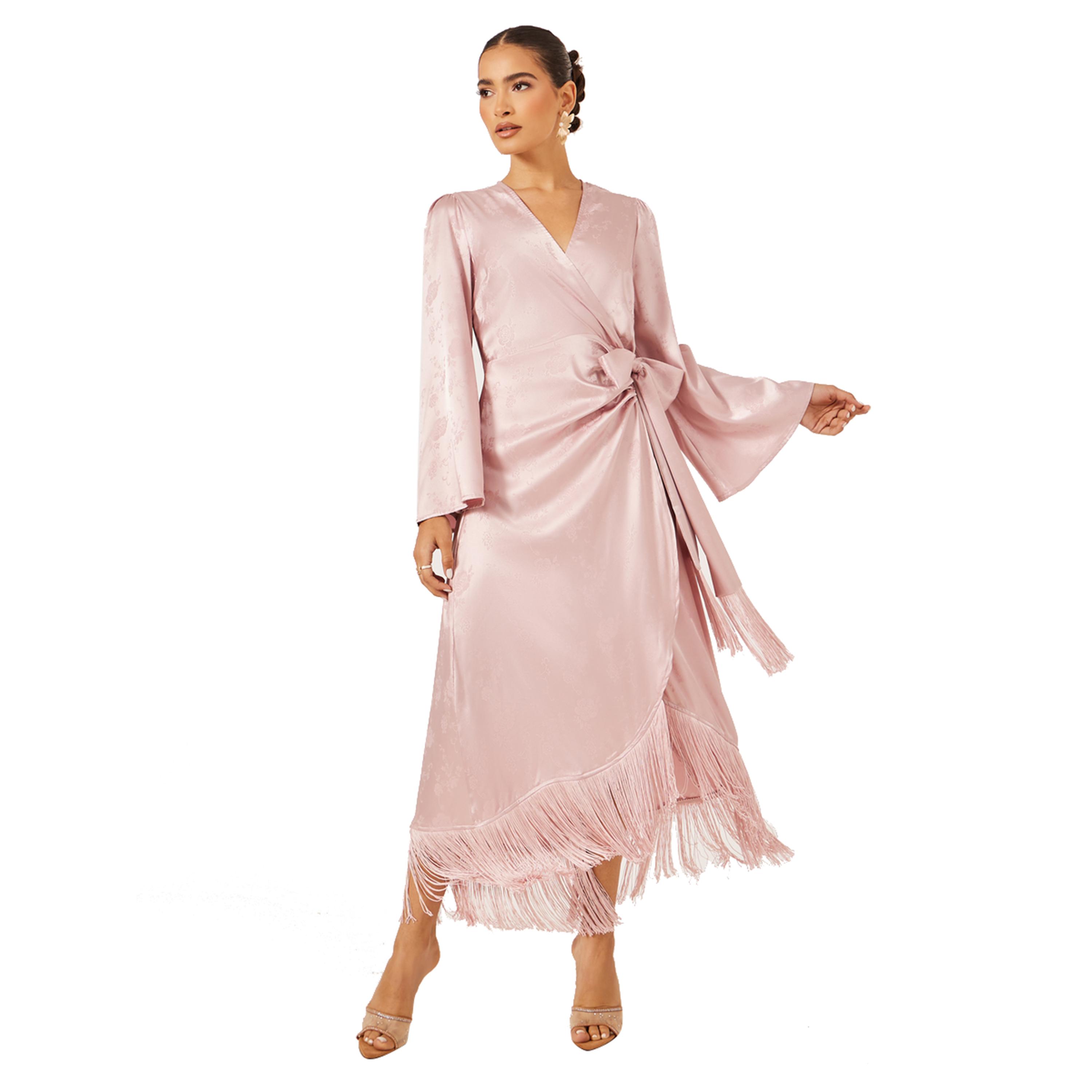ستايلي -  فستان ماكسي طويل بأكمام طويلة وتفاصيل شرابة من الساتان-women-clothing-dresses-image-1
