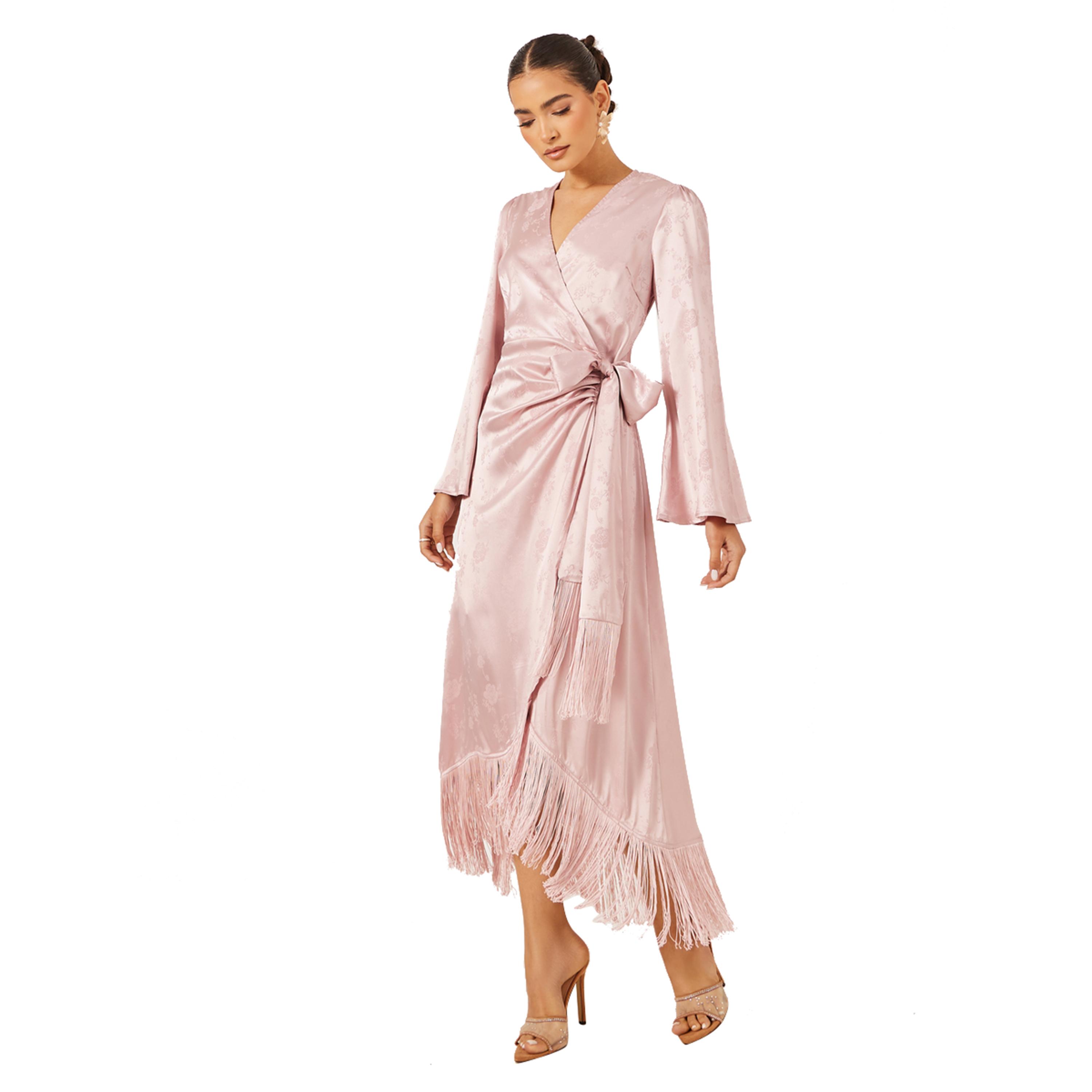 ستايلي -  فستان ماكسي طويل بأكمام طويلة وتفاصيل شرابة من الساتان-women-clothing-dresses-image-2