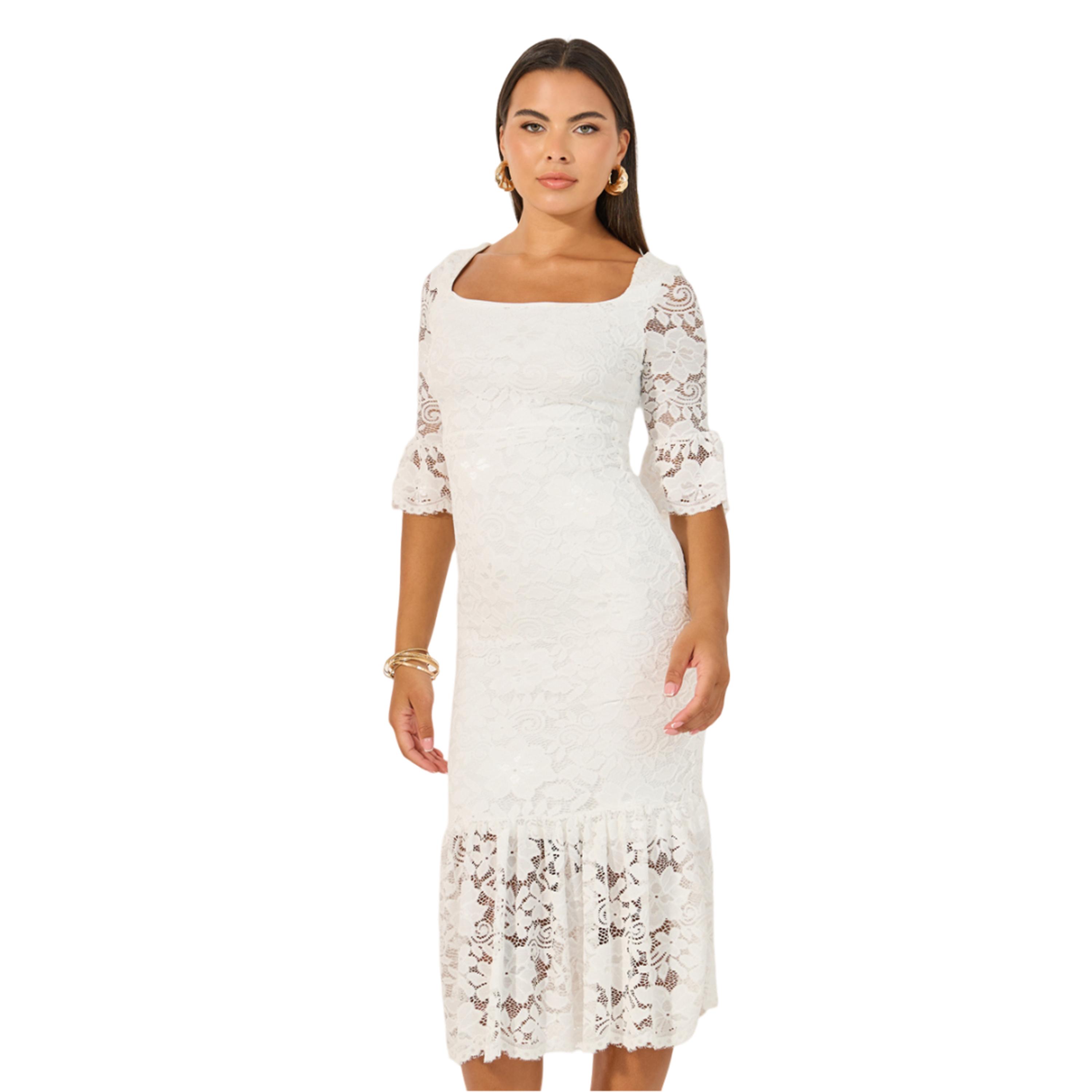 ستايلي - فستان ميدي دانتيل بقصة حورية البحر وفتحة رقبة مربعة-women-clothing-dresses-image-3
