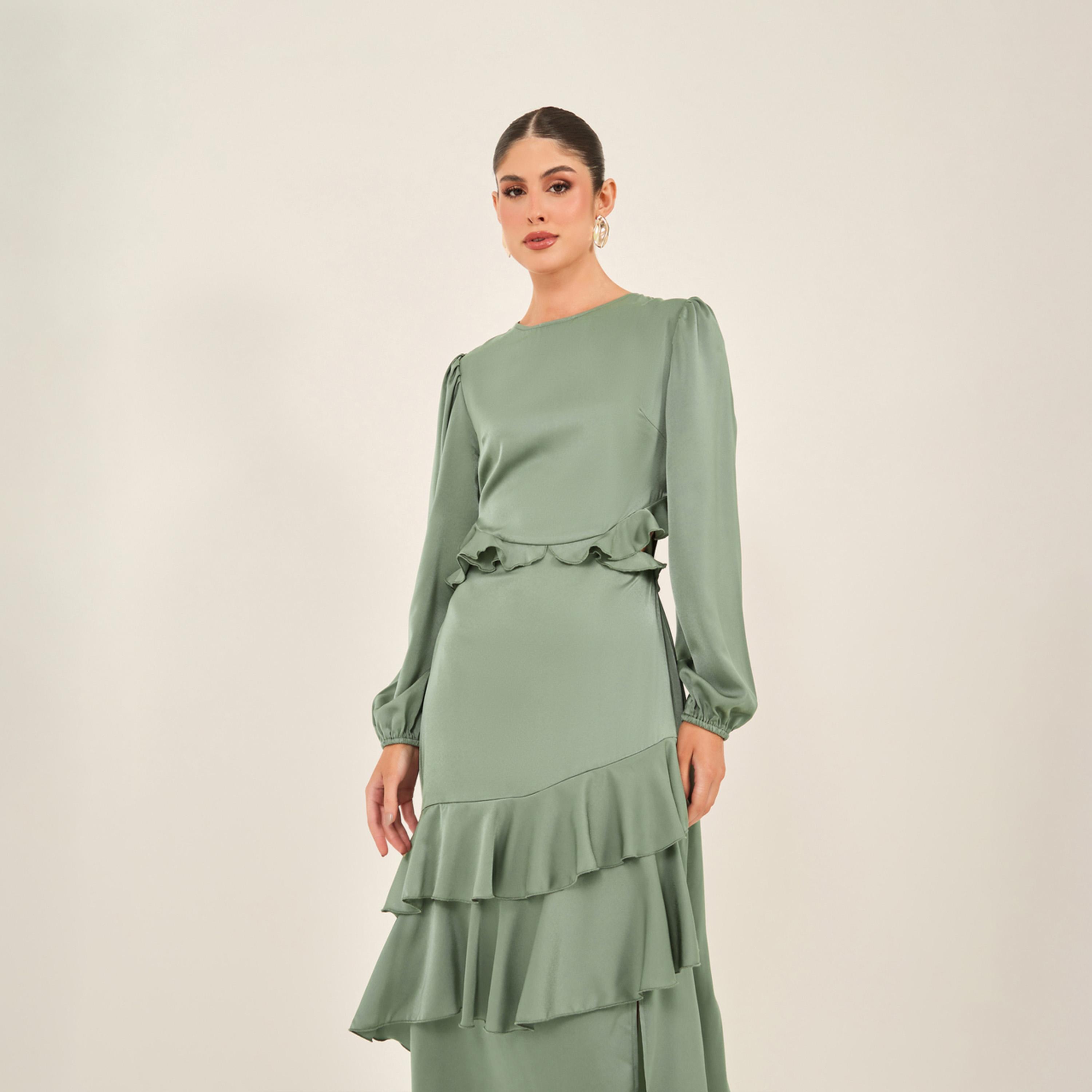 Styli Ruffle Detail Balloon Sleeves A-Line Maxi Dress-women-clothing-dresses-image-3