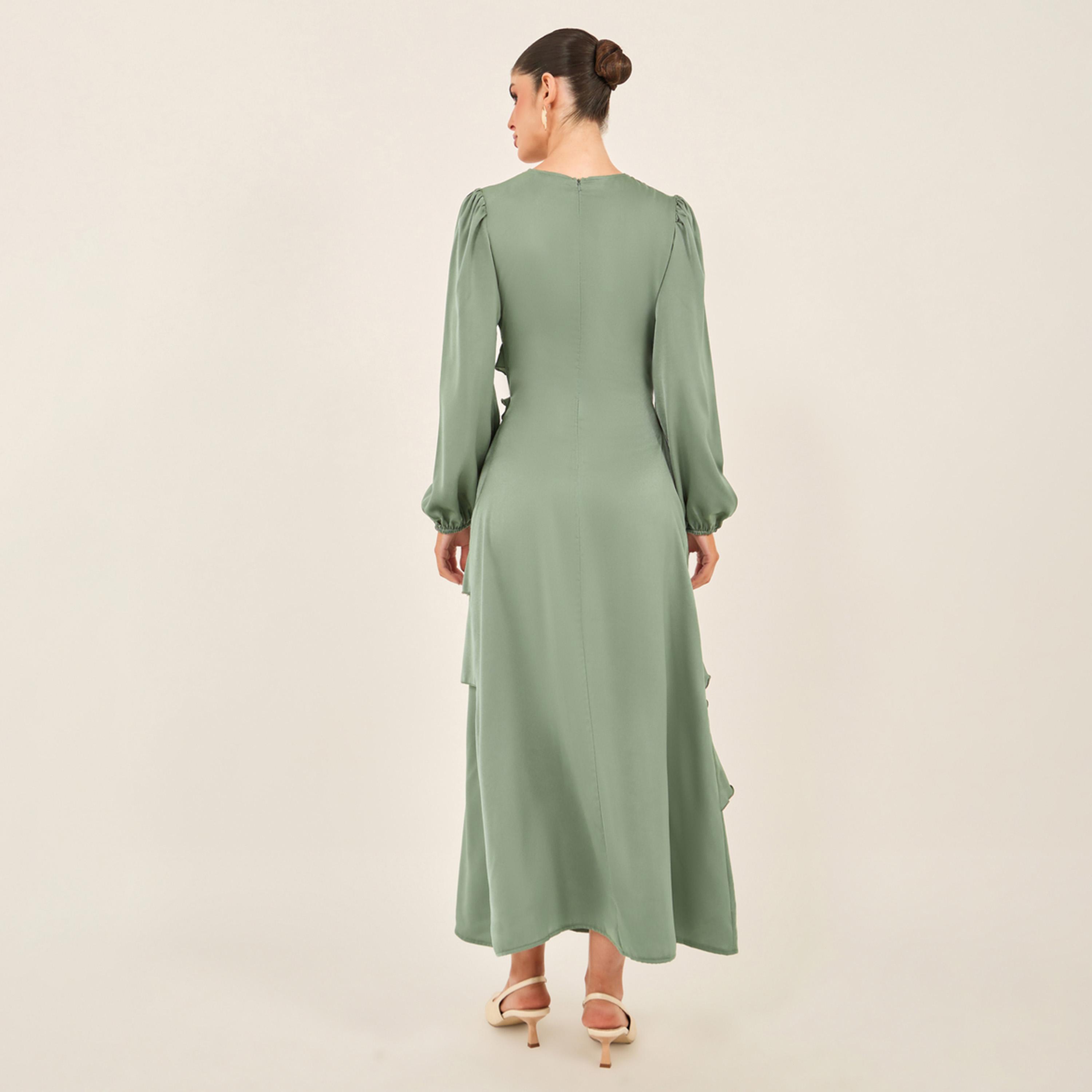 Styli Ruffle Detail Balloon Sleeves A-Line Maxi Dress-women-clothing-dresses-image-5