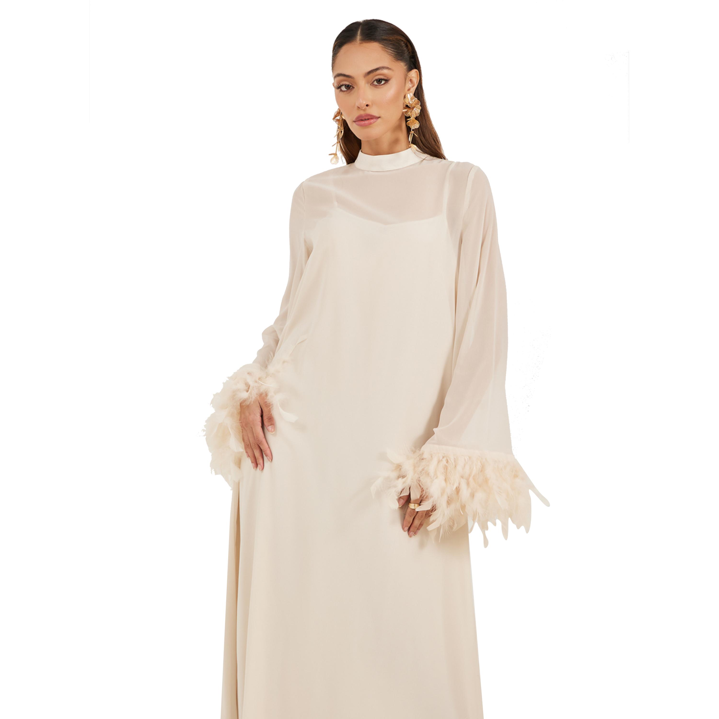 ستايلي- فستان ماكسي قصير مزين بالريش الصناعي-women-clothing-dresses-image-3