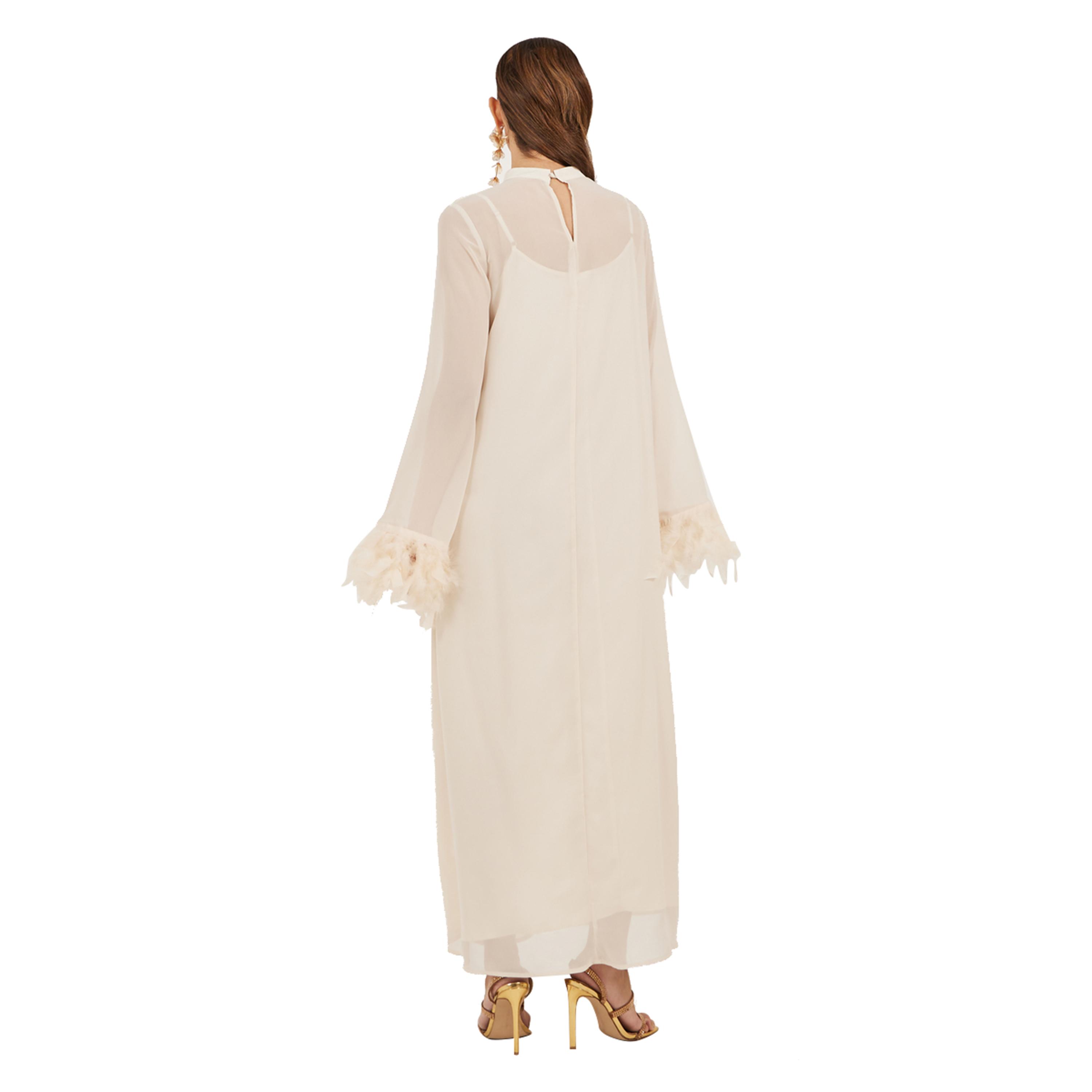 Styli Plain Faux Feather Trim Shift Maxi Dress-women-clothing-dresses-image-6