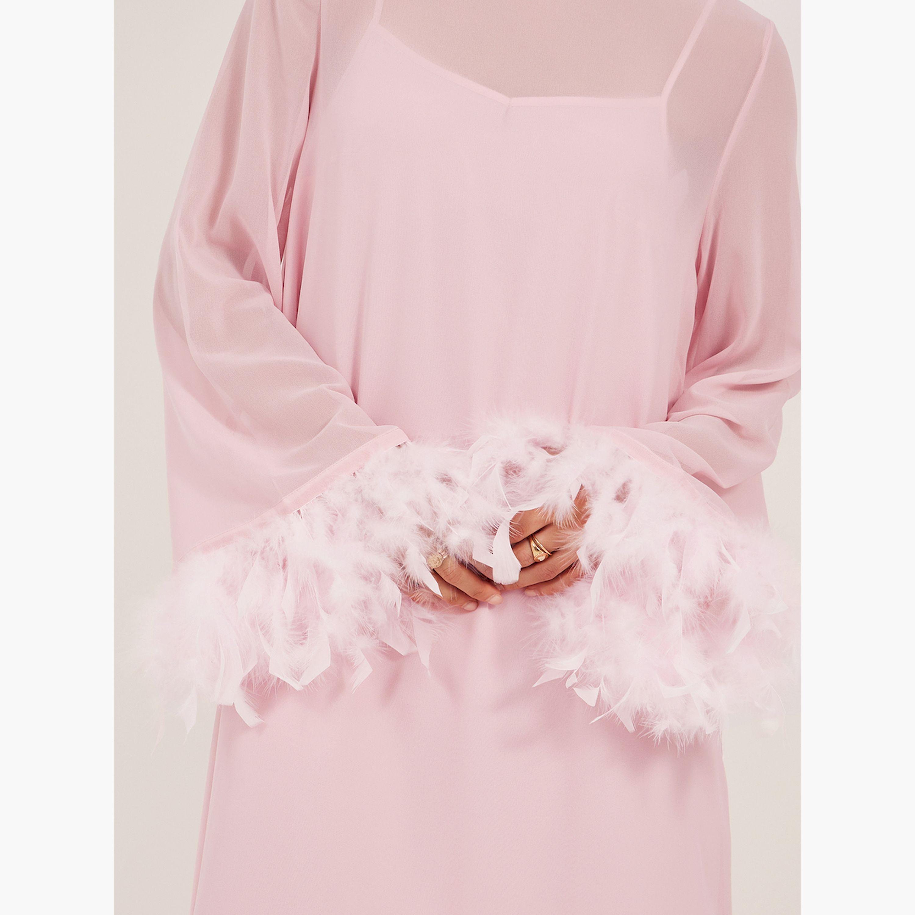 ستايلي- فستان ماكسي قصير مزين بالريش الصناعي-women-clothing-dresses-image-3