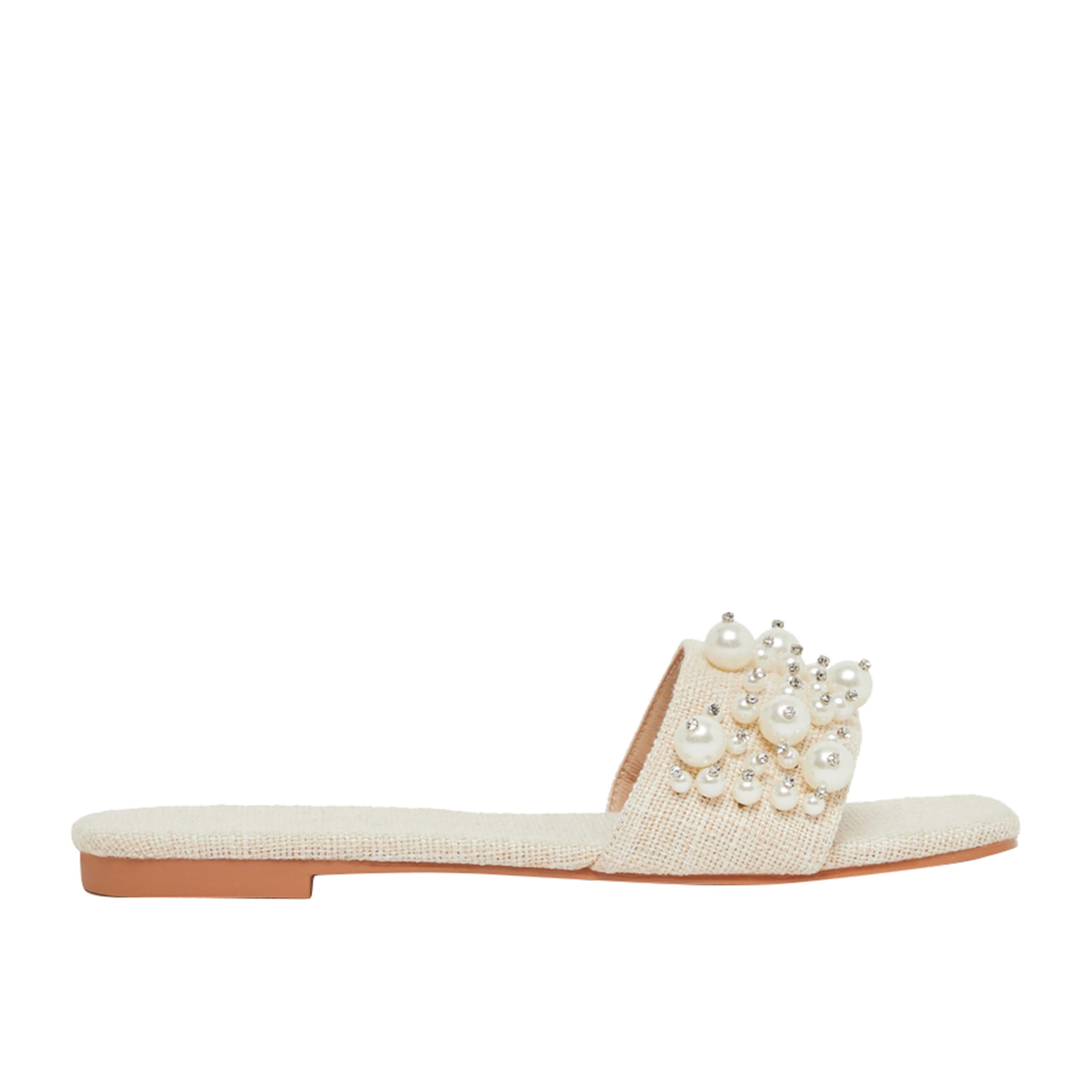 Styli Embellished Faux Pearl Flat Sandals-women-shoes-sandals-flats-image-1