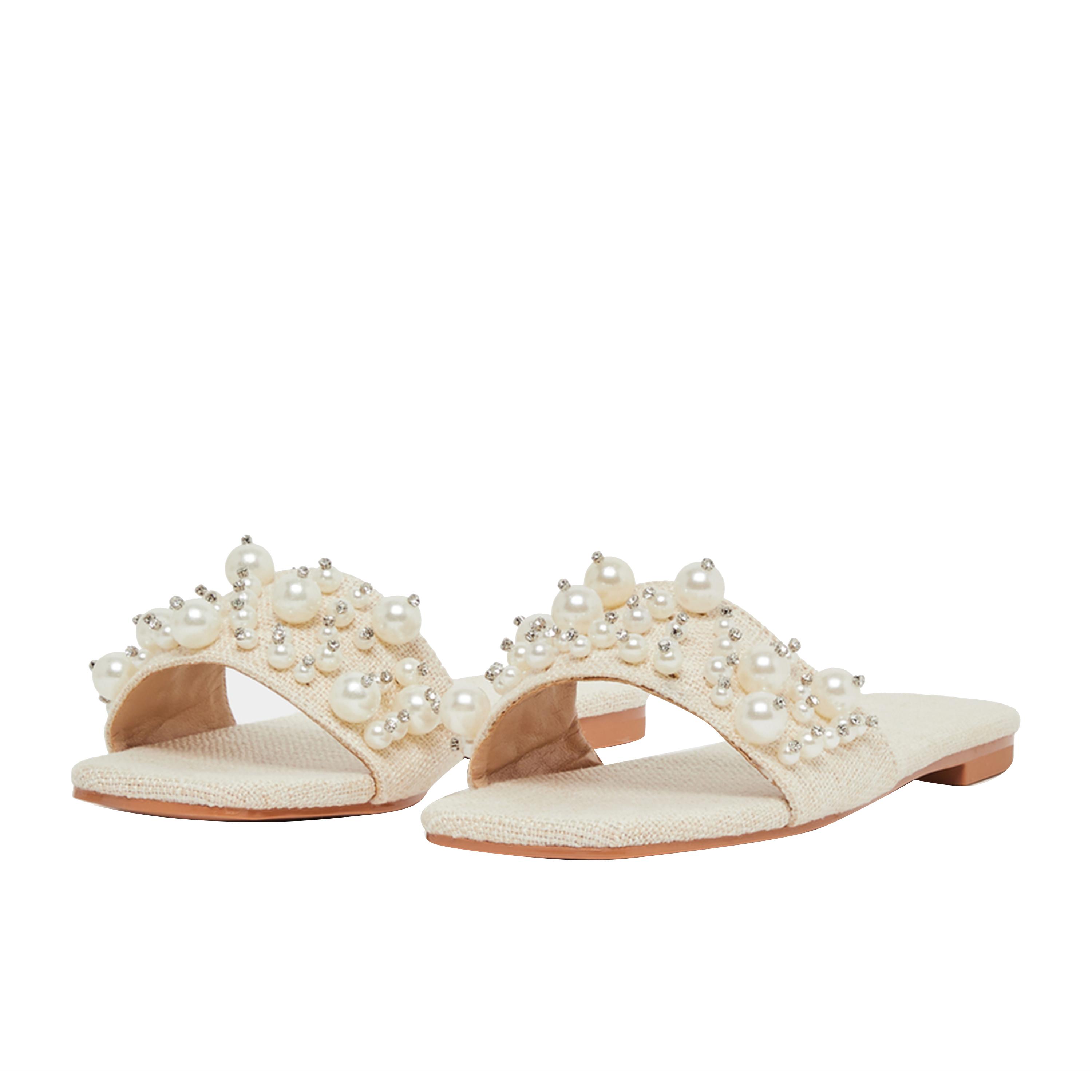 Styli Embellished Faux Pearl Flat Sandals-women-shoes-sandals-flats-image-2