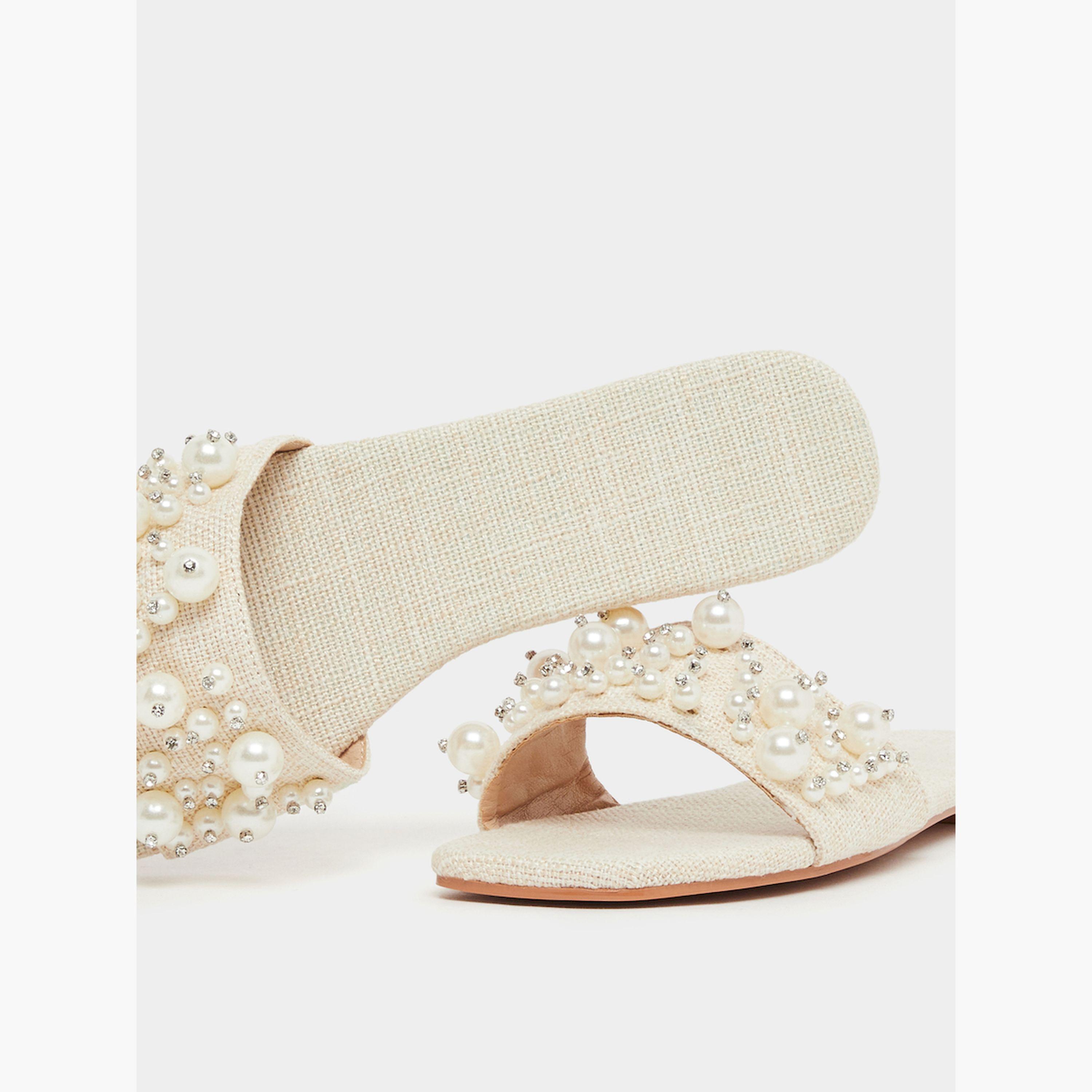Styli Embellished Faux Pearl Flat Sandals-women-shoes-sandals-flats-image-3