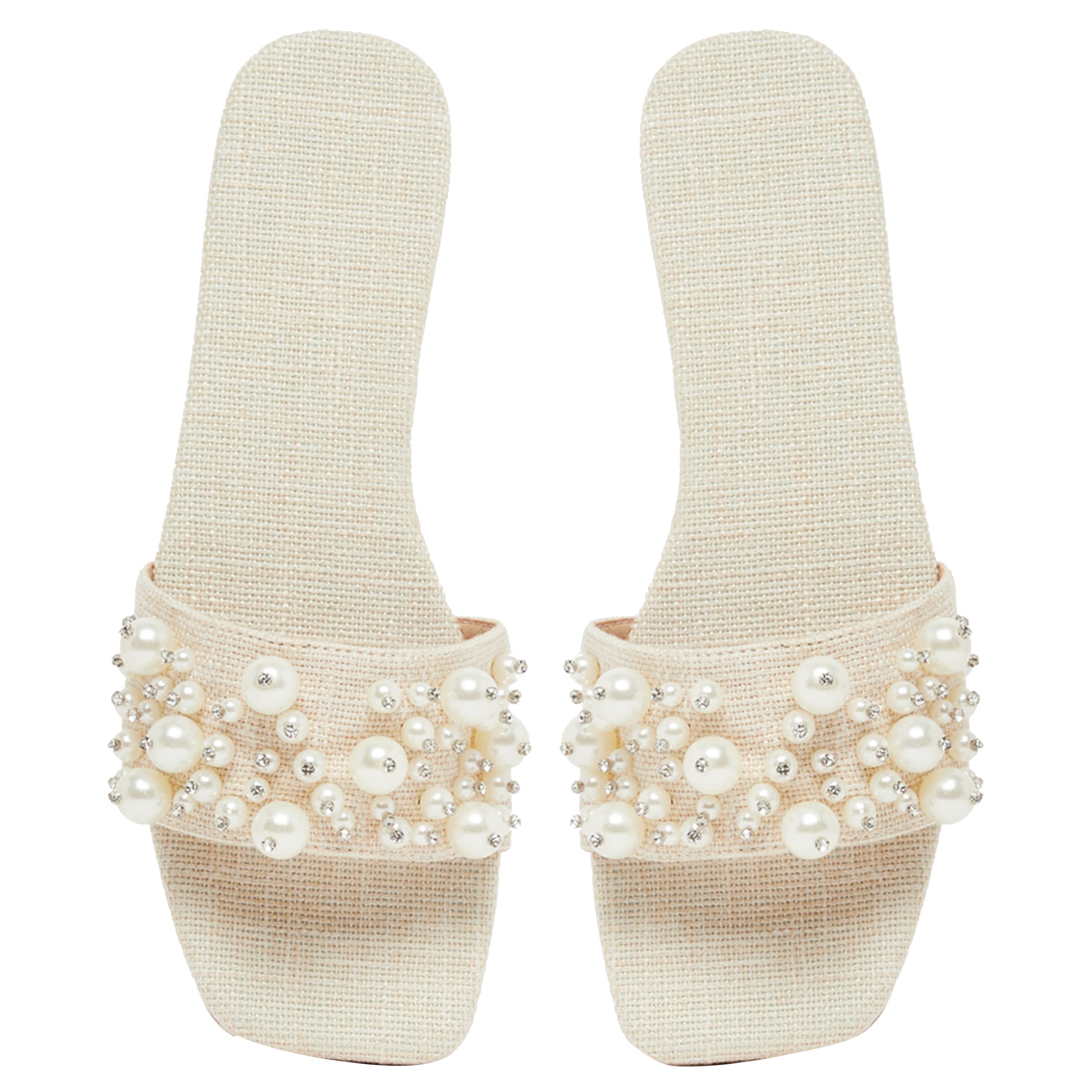 Styli Embellished Faux Pearl Flat Sandals-women-shoes-sandals-flats-image-5