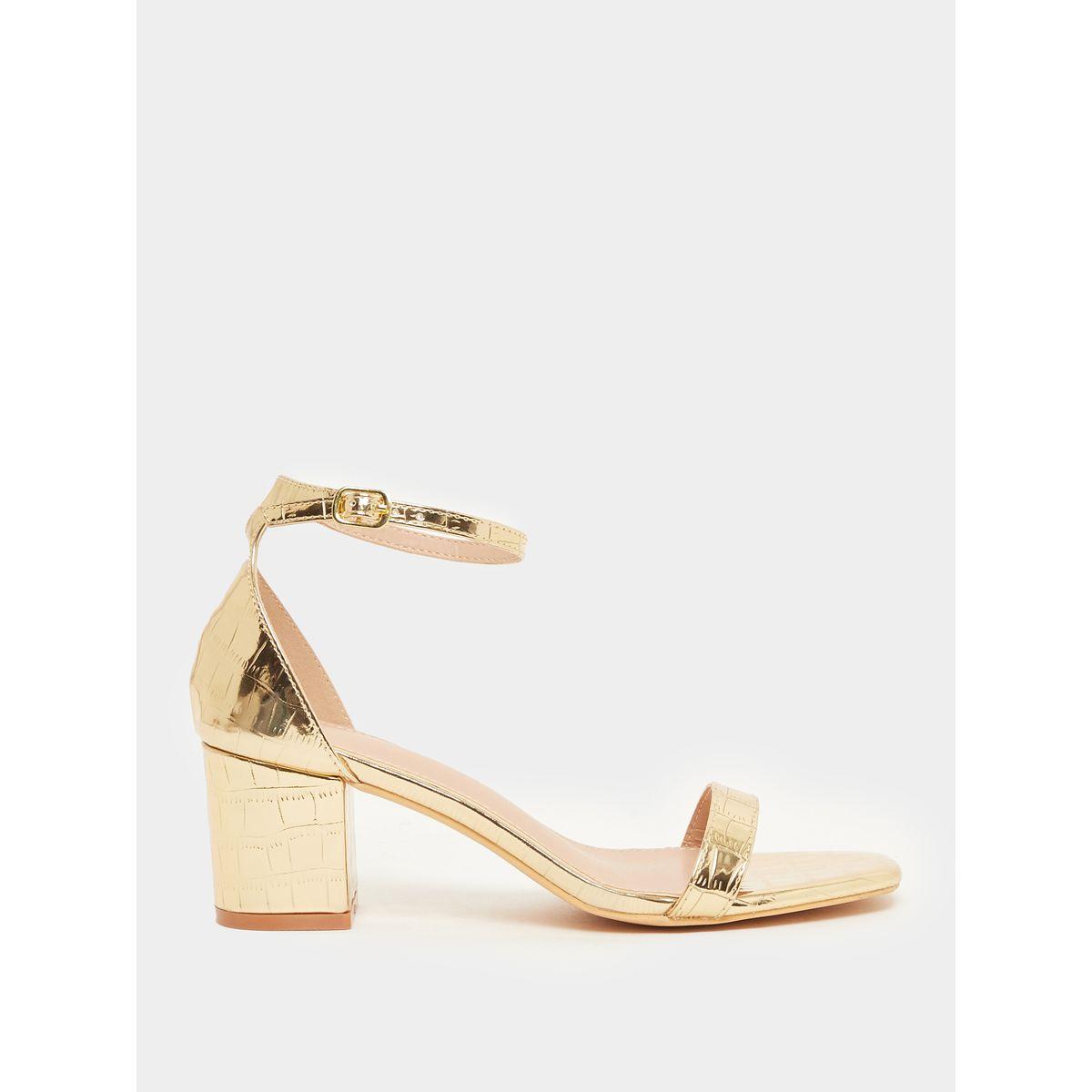 Styli Gold Plain Belted Ankle Strap Sandals-women-shoes-heels-image-2