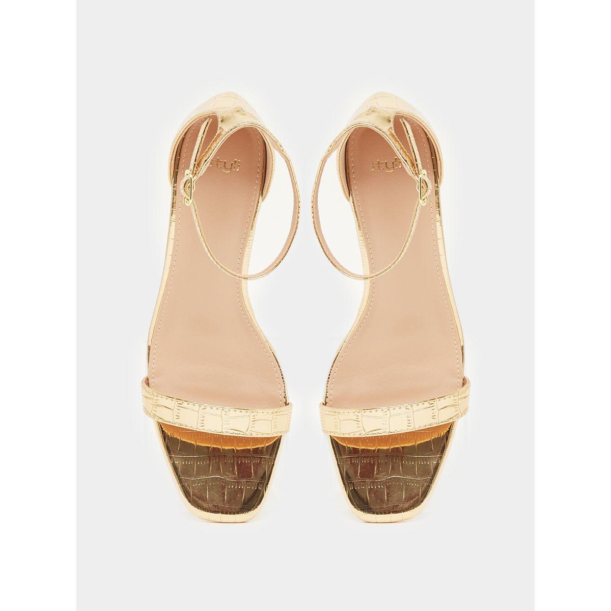 Styli Gold Plain Belted Ankle Strap Sandals-women-shoes-heels-image-6