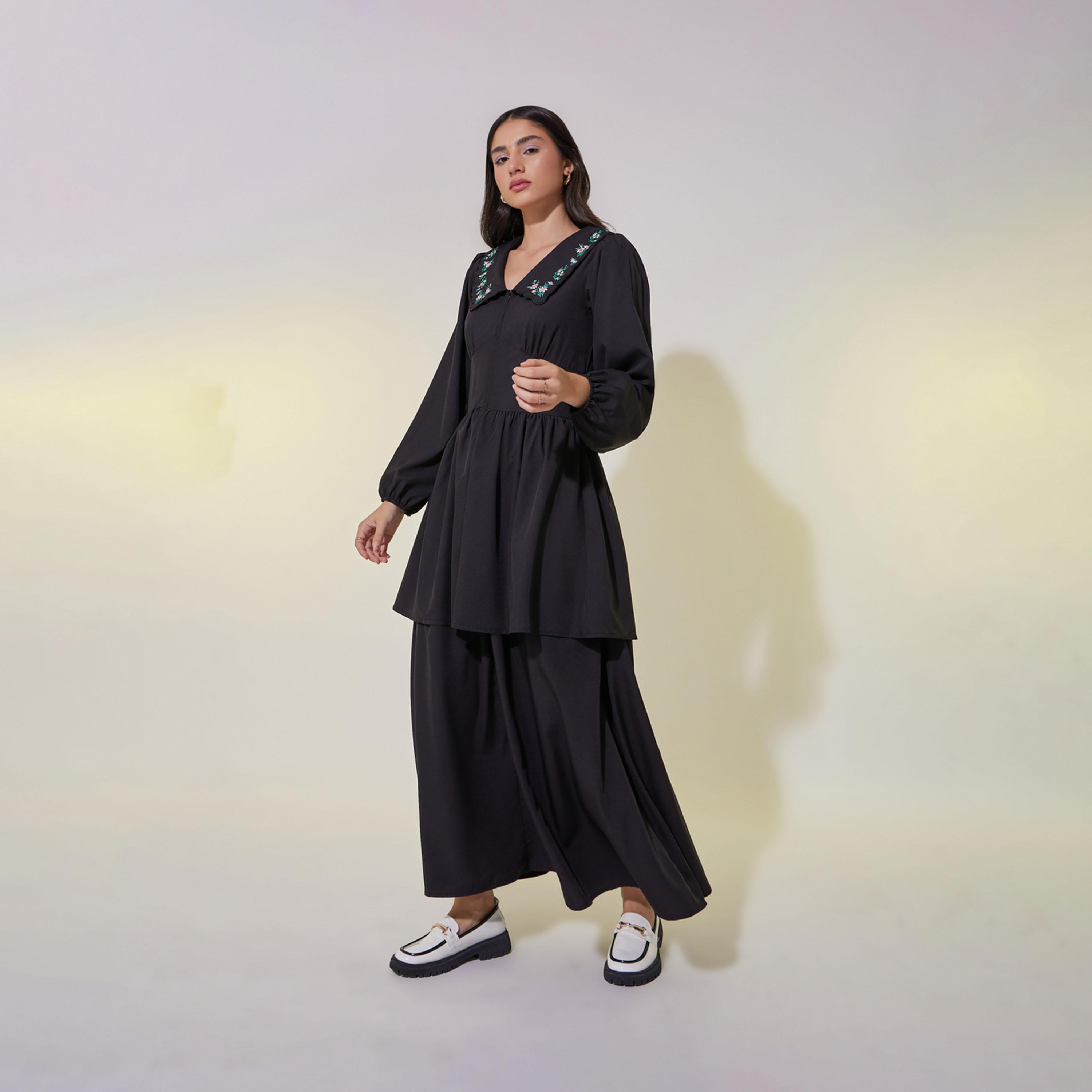 Take Two Embroidered Long Sleeve Maxi Dress with Corset Detail-women-clothing-dresses-image-2