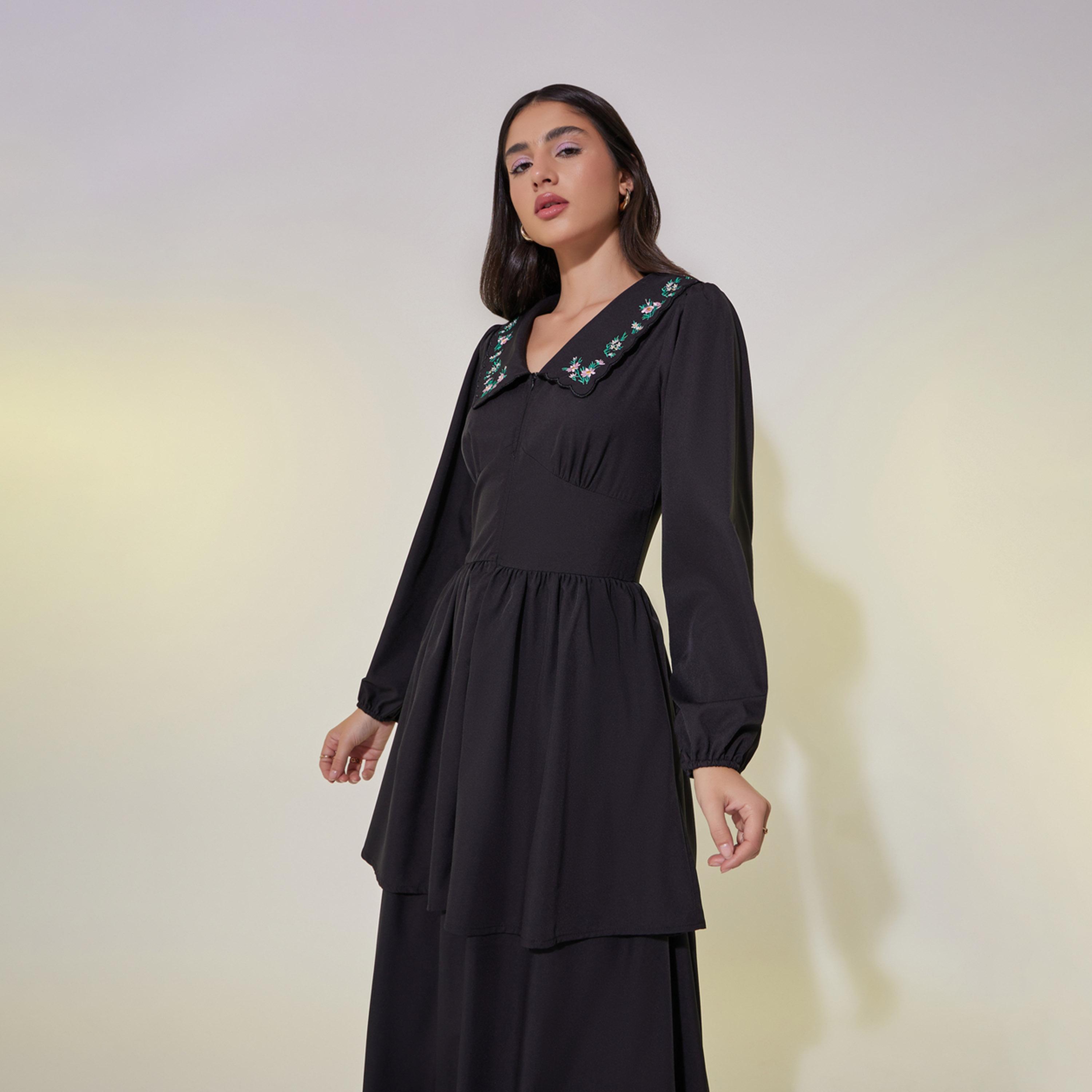 Take Two Embroidered Long Sleeve Maxi Dress with Corset Detail-women-clothing-dresses-image-4