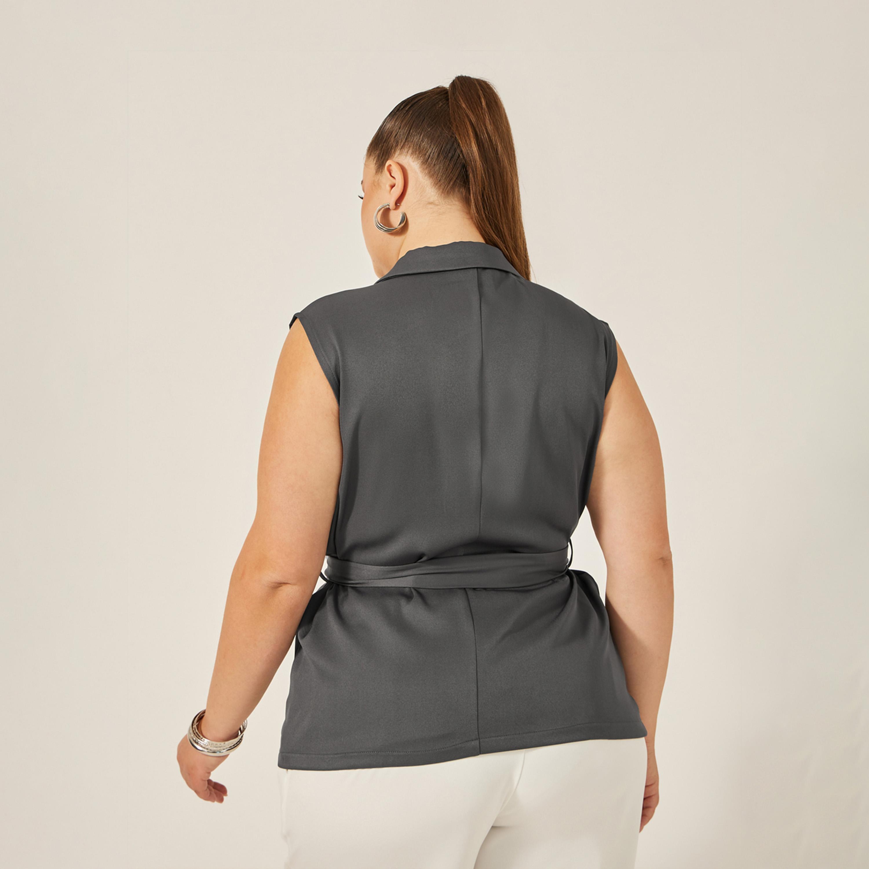 Styli Plus Size Notch Label Collar Waistcoat with Belt Detail-women-clothing-coatsandjackets-waistcoats-image-4