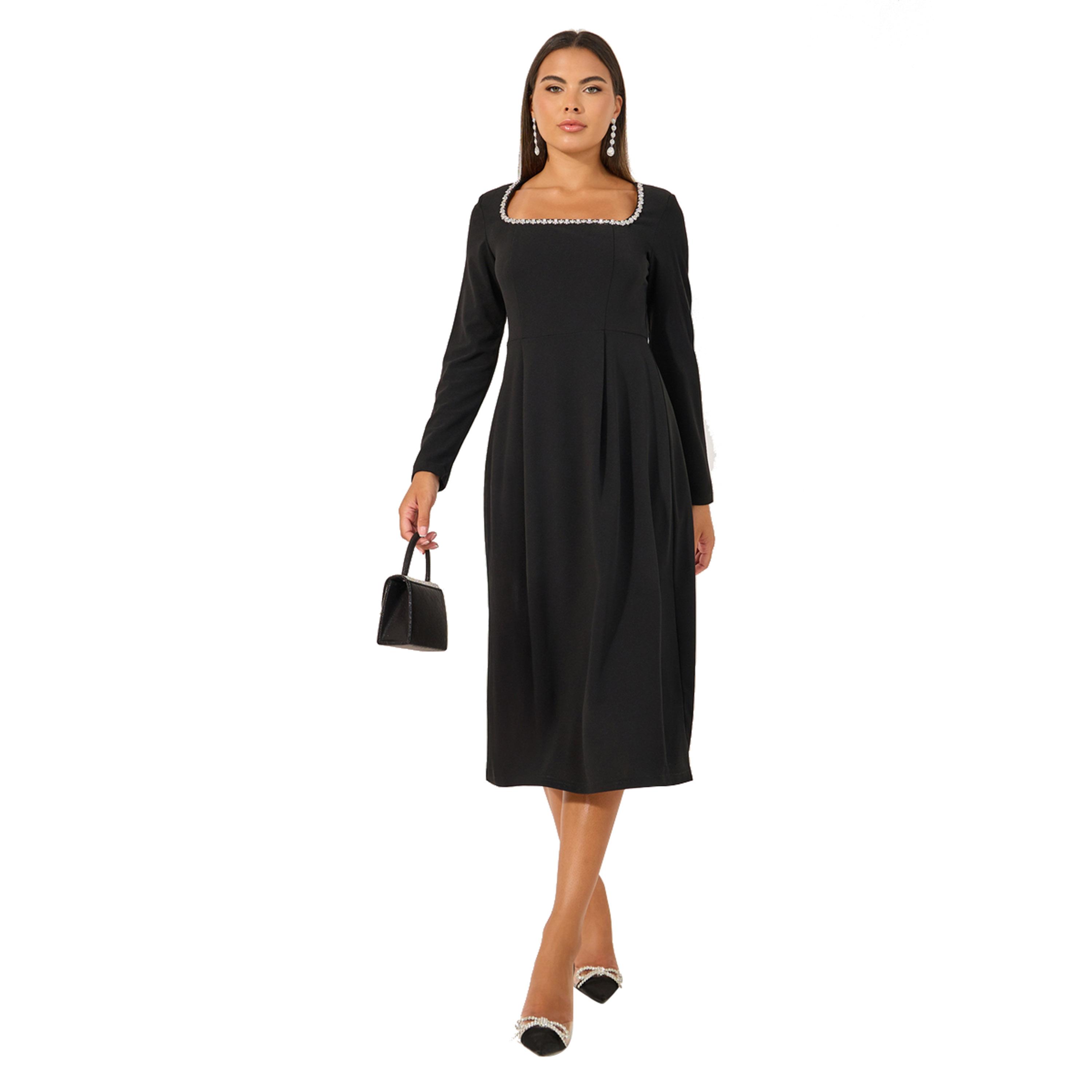 ستايلي - فستان متوسط الطول بقصّة A ومزين برقبة مربعة-women-clothing-dresses-image-1