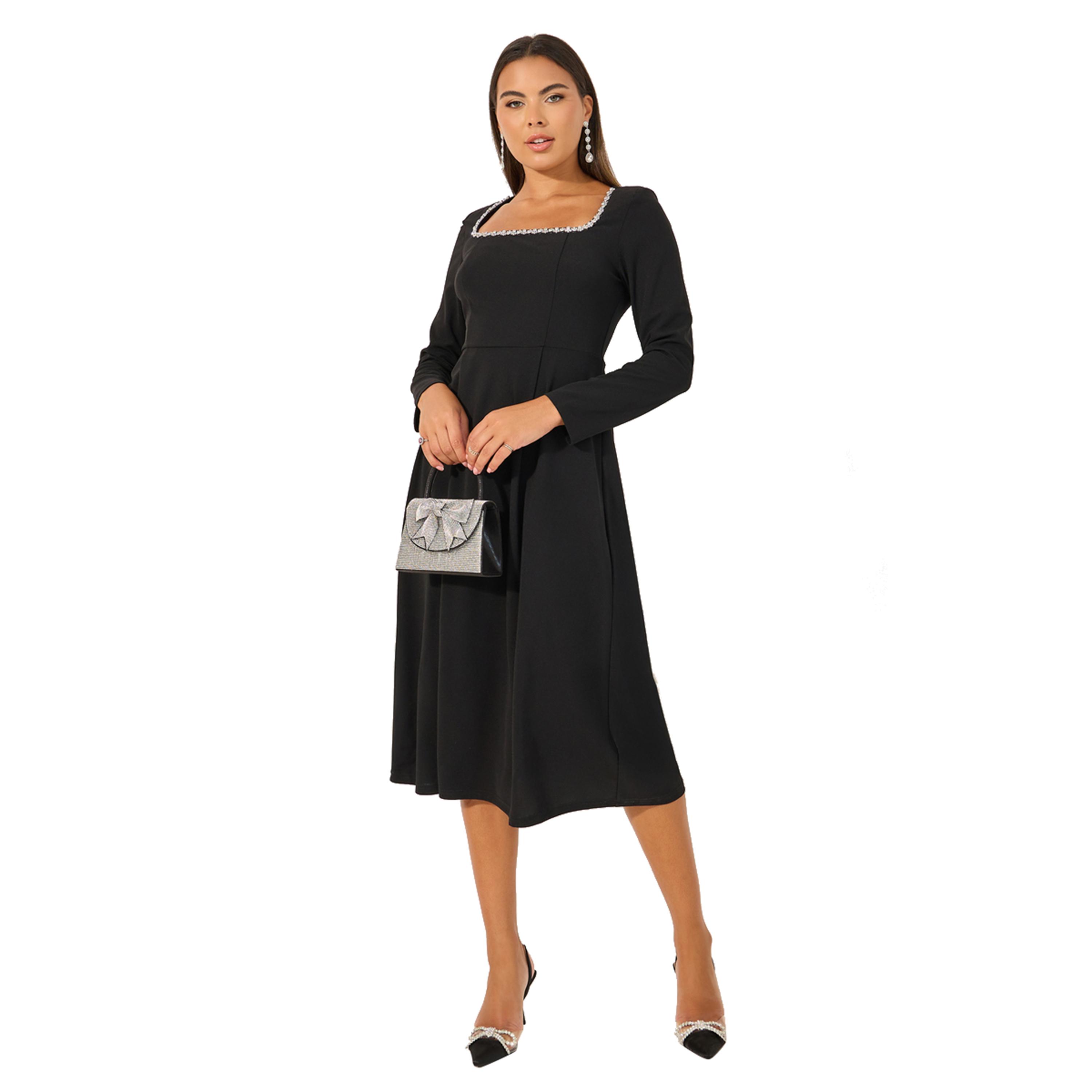 Styli Embellished Square Neck A-Line Midi Dress-women-clothing-dresses-image-2