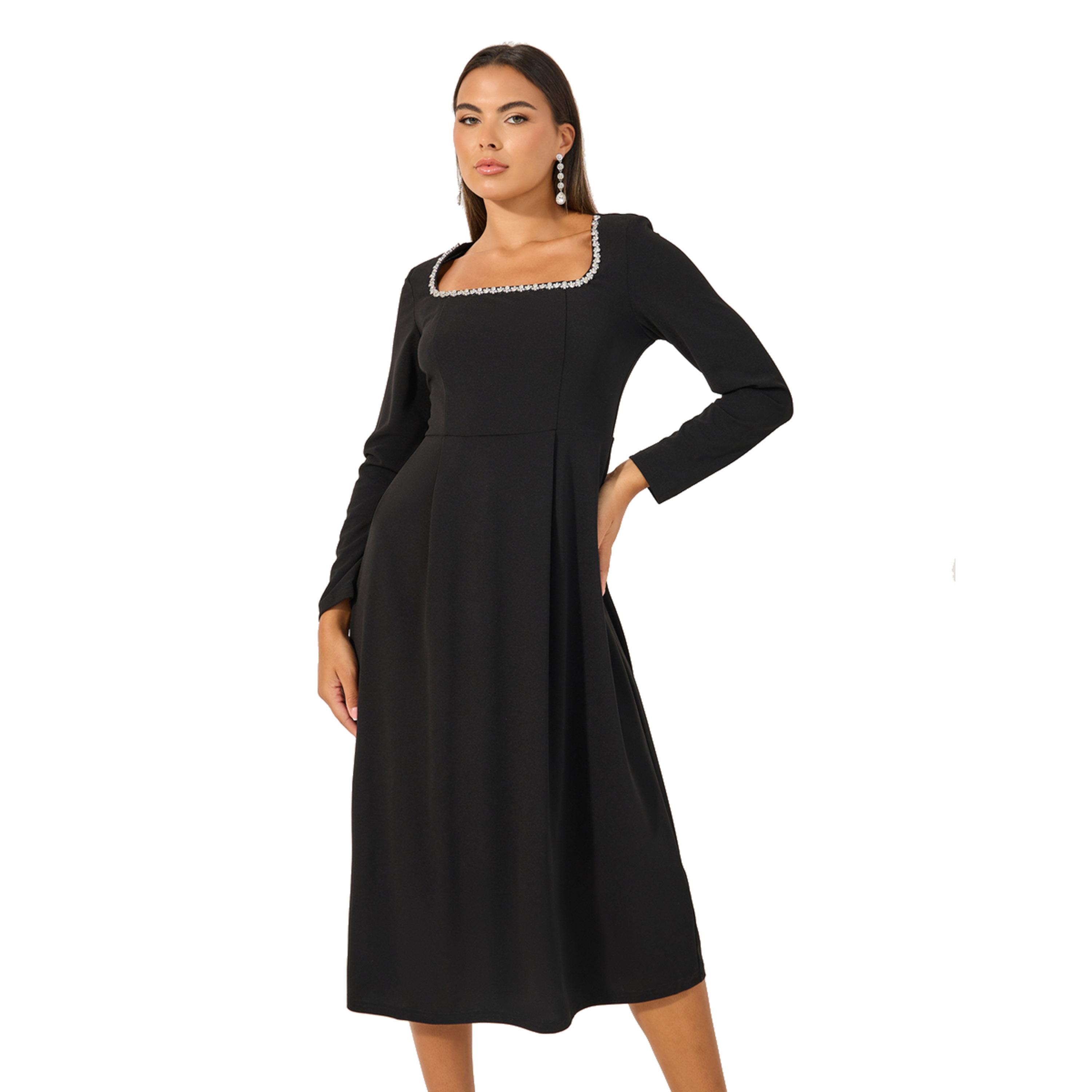 ستايلي - فستان متوسط الطول بقصّة A ومزين برقبة مربعة-women-clothing-dresses-image-3