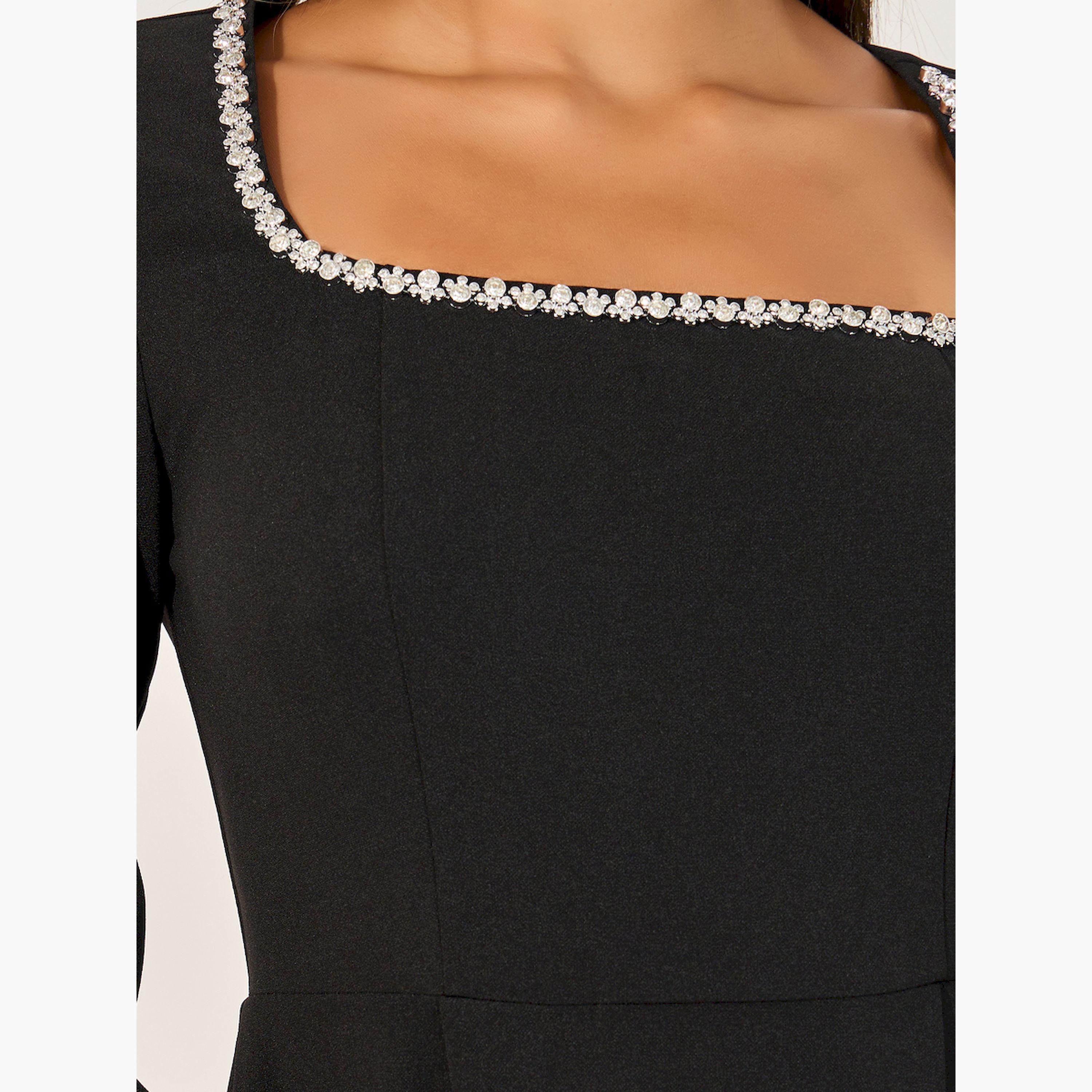 ستايلي - فستان متوسط الطول بقصّة A ومزين برقبة مربعة-women-clothing-dresses-image-4