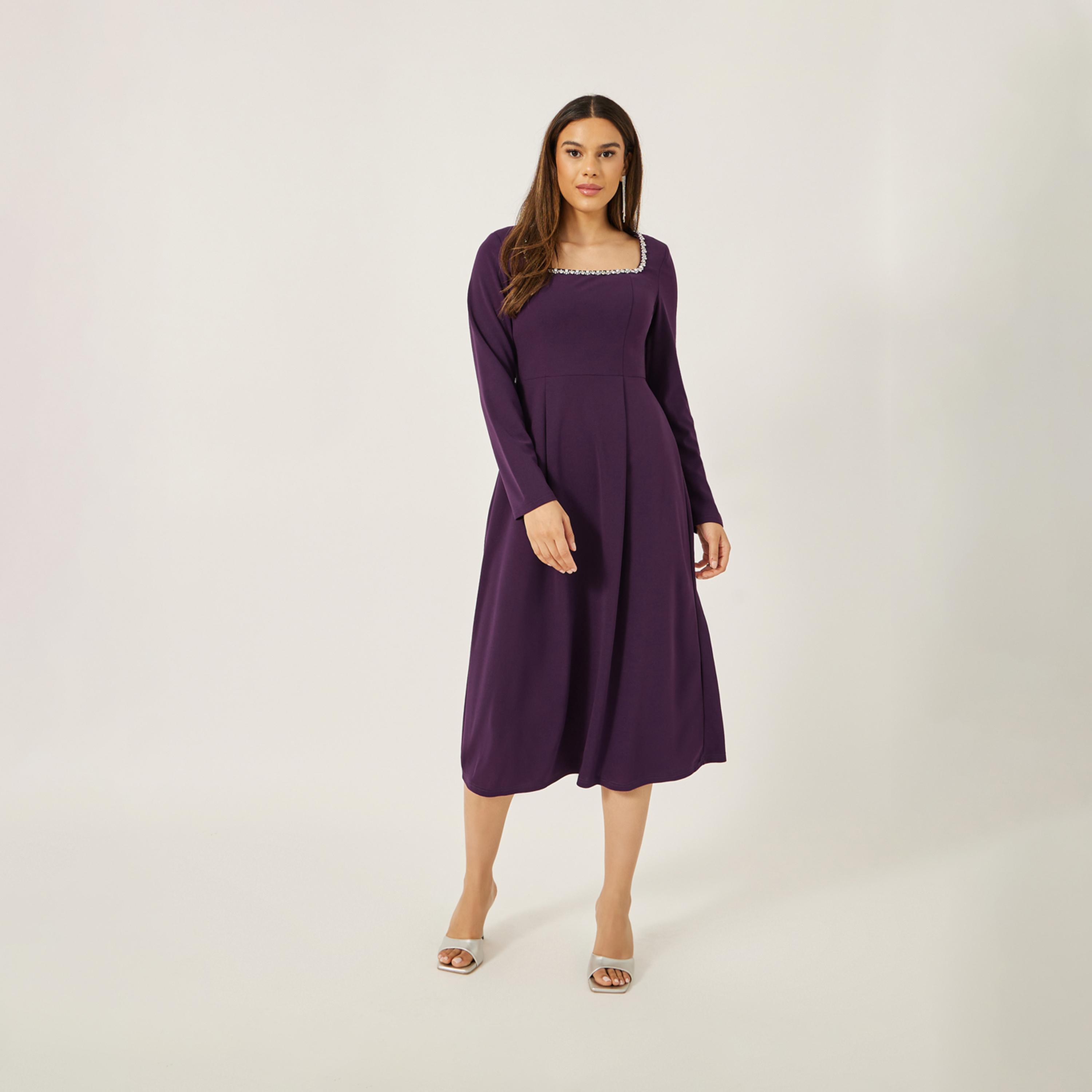 Styli Embellished Square Neck A-Line Midi Dress-women-clothing-dresses-image-2